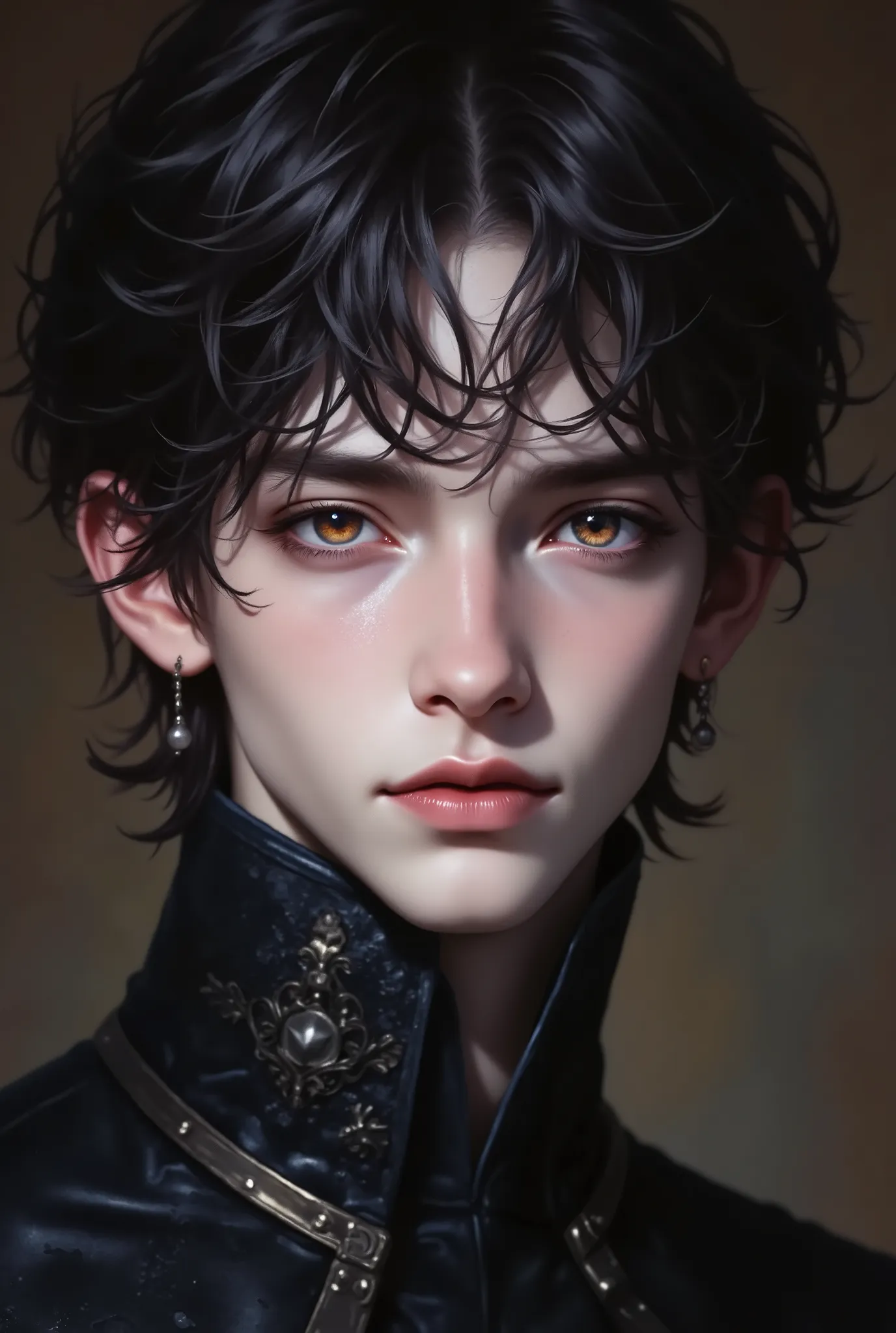 Noble young prince
Aristocratic youth
Mysterious male beauty
Medieval nobleman
Regal young man
Raven-haired male
Enigmatic royalty
Delicate but strong features
Noble gaze
Art Style Keywords:
Cinematic fantasy portrait
High-detail realism
Soft ...
