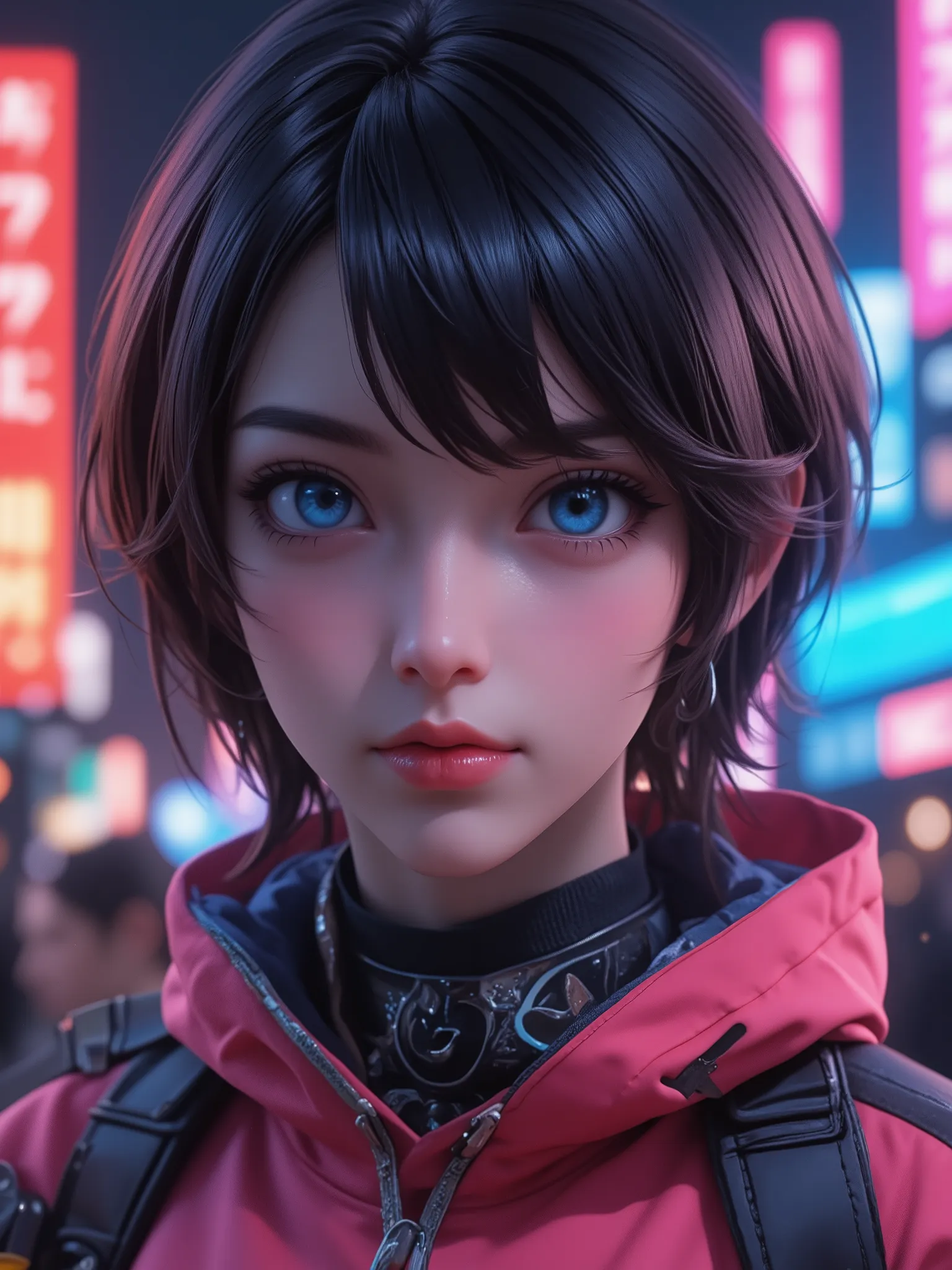 Wearing cyberpunk streetwear, Beautiful, girl, detailed portrait, 4 thousand., bright colors, conceptual art, cinematic dramatic atmosphere, Sharp Focus, Volumetric lighting, cinematic lighting, studio quality,score_9,score_8_up,score_7_up,masterpiece,best...