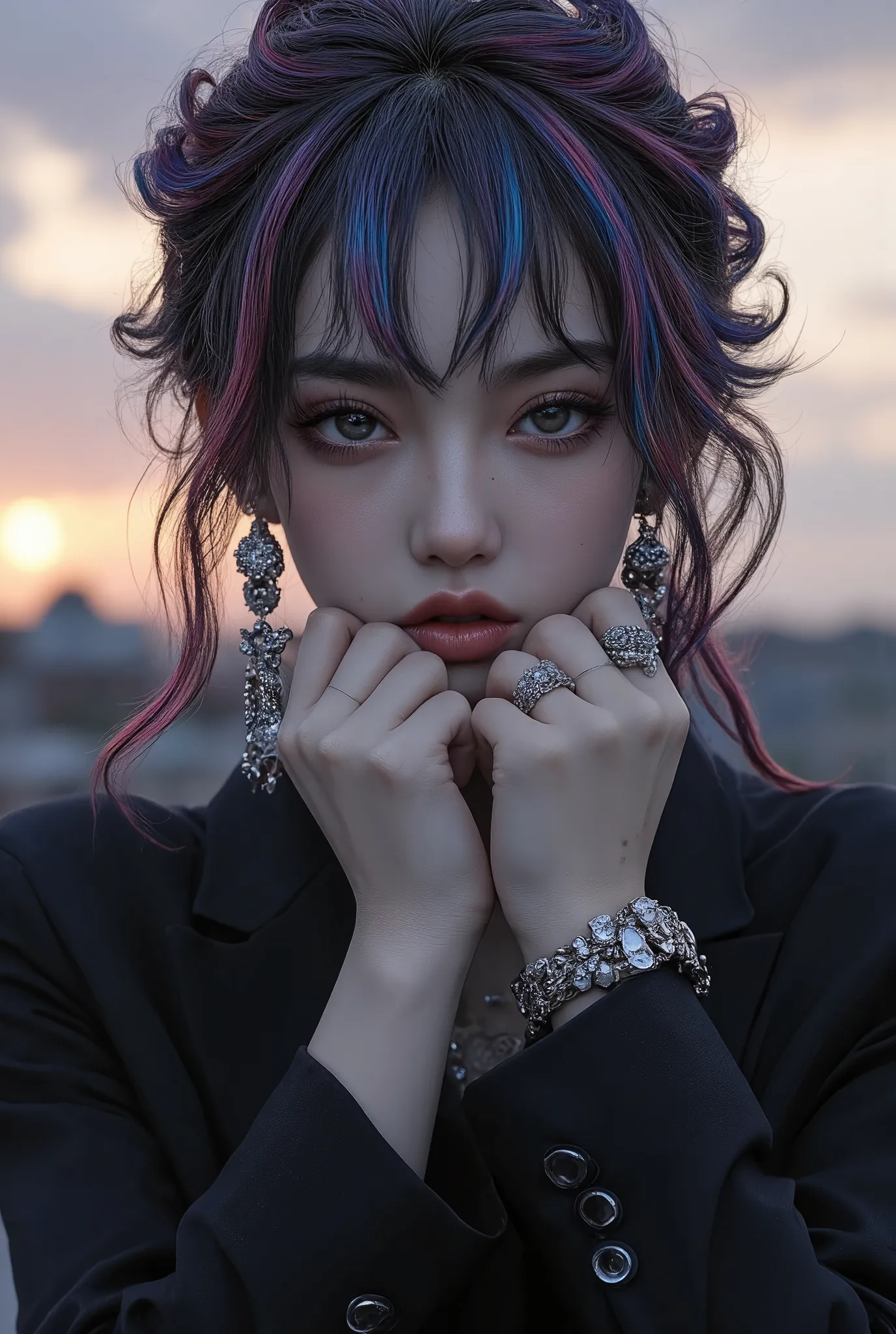 Highest Quality,masterpiece,highest resolution,photorealistic,the fading sunset dramatically backlights her,(she is being punched in the face to the fullest by another woman:1.5),anatomically correct,完璧な比率,perfect female body,Highest Qualityのリアルな質感の肌,High...
