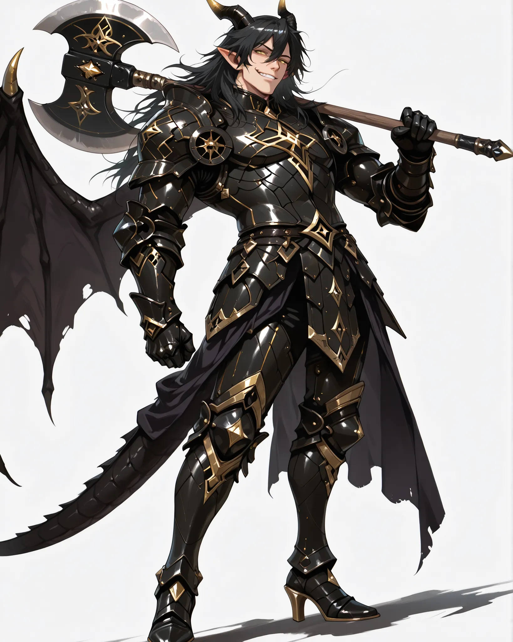 score_9, absurdres, (masterpiece, best quality: 1. 5), highres, 8K wallpaper, CG, (((Anime))), (1 male), solo, lean body, (bulging muscles, masculine), (floating in the air), weredragon, japanese anime style, glossy black, shiny black leather, ((beautiful ...