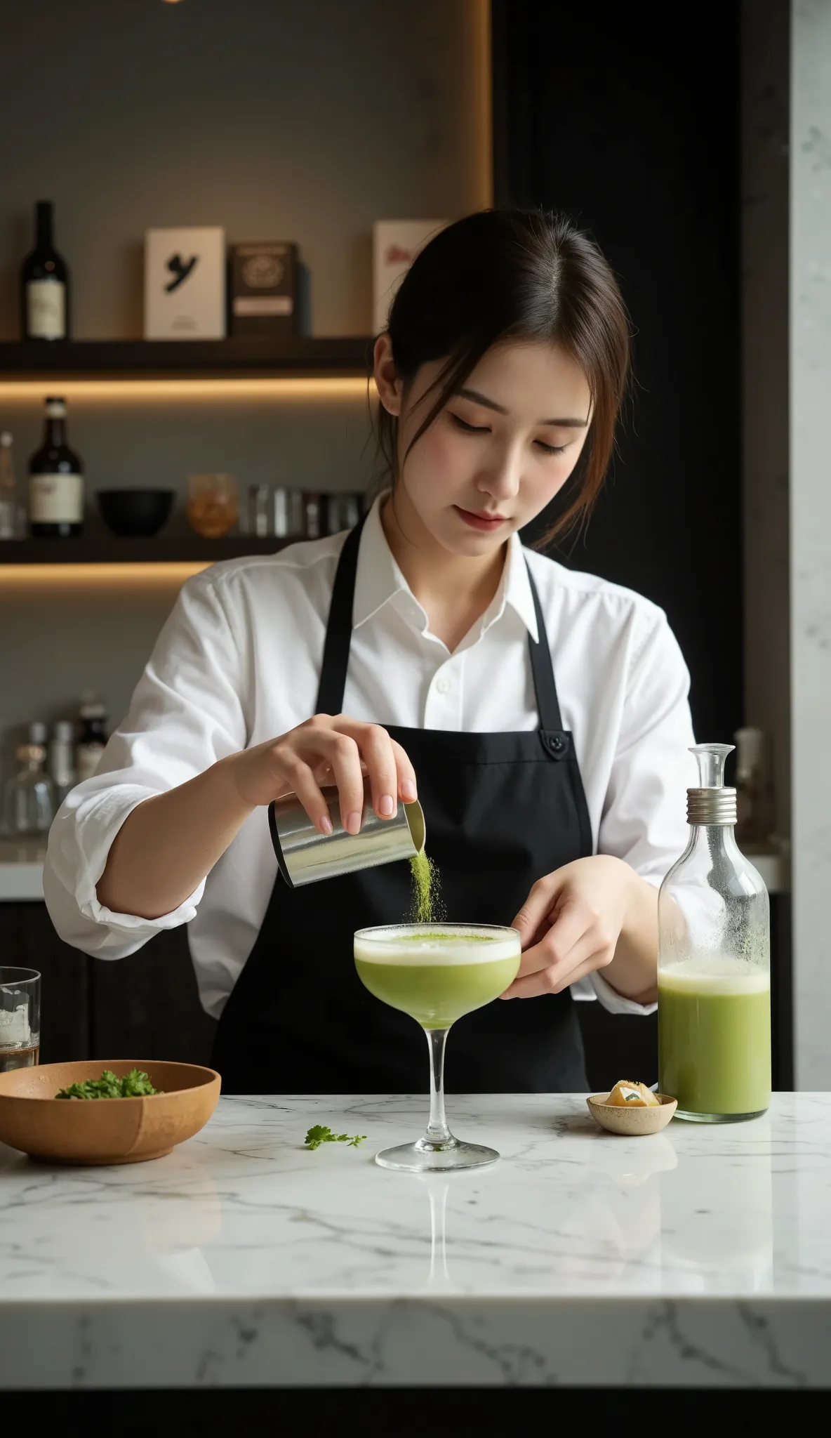 Make matcha cocktails at the counter
