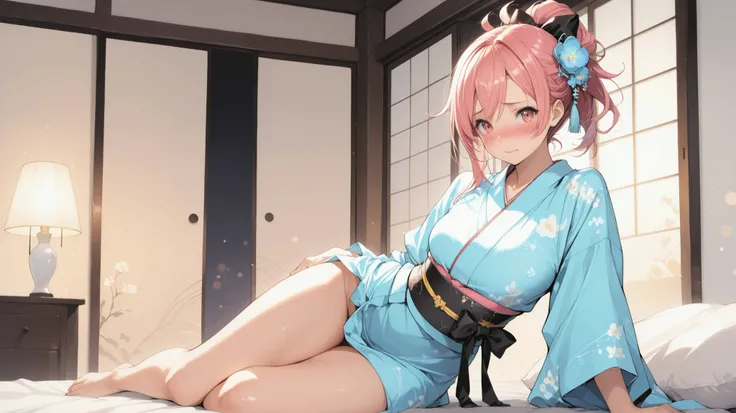Extremely precise,masterpiece,Highest Quality,NSFW,Super expressive,one girl,Hentai,embarrassed expression,from before,The foot is M-shaped,pink hair color,Kimono Style ,4K,8K,high definition,Masterpiece,ultra detail,real,フォトreal,HDR,UHD,Studio Light,ultra...