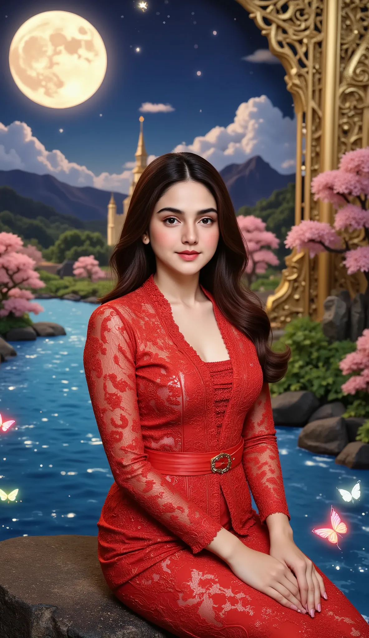 wearing red kebaya, (RAW photo, best quality), (realistic, photo-realistic:1.4), masterpiece, an extremely delicate and beautiful, extremely detailed, 2k wallpaper, Amazing, finely detail, extremely detailed CG unity 8k wallpaper, ultra-detailed, high reso...