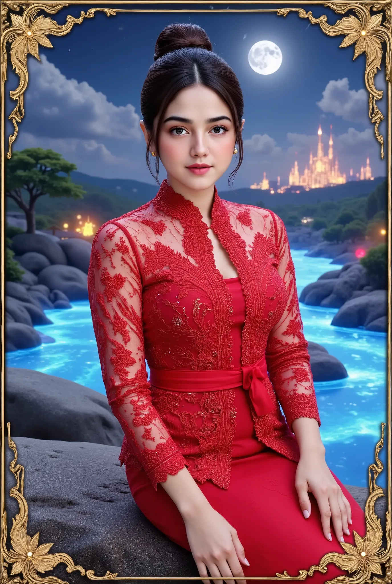 wearing red kebaya, (RAW photo, best quality), (realistic, photo-realistic:1.4), masterpiece, an extremely delicate and beautiful, extremely detailed, 2k wallpaper, Amazing, finely detail, extremely detailed CG unity 8k wallpaper, ultra-detailed, high reso...