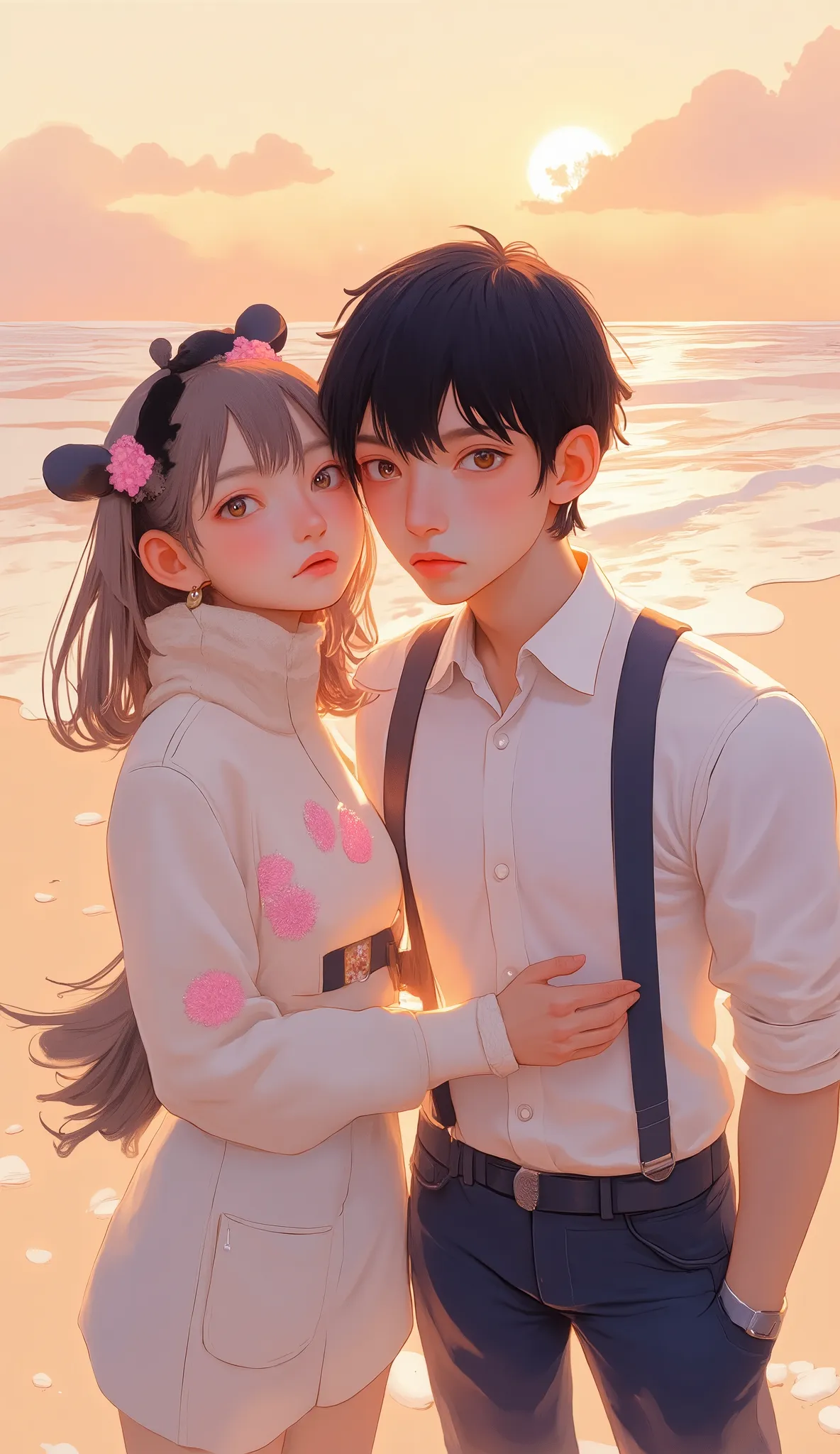 Picture of a man and woman hugging on the beach, by Kamisaka Sekka, Zero-chan, Zero-chan art, artwork in the style of Gwaiz, Gwaiz, Singay, Left and VLOP, Gwaiz on pixiv artstation, Gwaiz masterpiece, Gwaiz and makoto shinkai