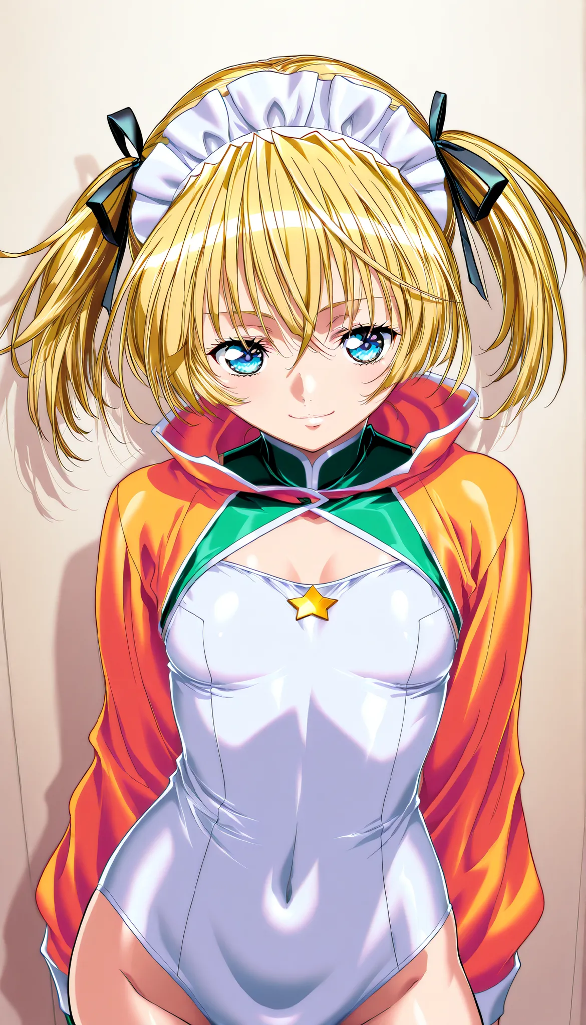 masterpiece, Highest Quality, newest, high definition, 1 girl on break day, Yokota Mamoru Style,motion line floating on impact,very straight nose, slim,thin face,perfect nose,staring at the viewer,charming smile、face up、Tsukiumi (Sekirei) Wagtail paintin...