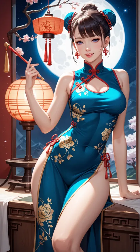 ((Highest Quality)) , (Ultra High Definition) , (Super Detail) , (detailed explanation) , (( best CG )) , (best works of art on the Moon) ,  Ultra Precision Art  , Amazing Painted Art , (Fine Art:1 . 5), female, Bun Hair, china dress,    A large incense bu...