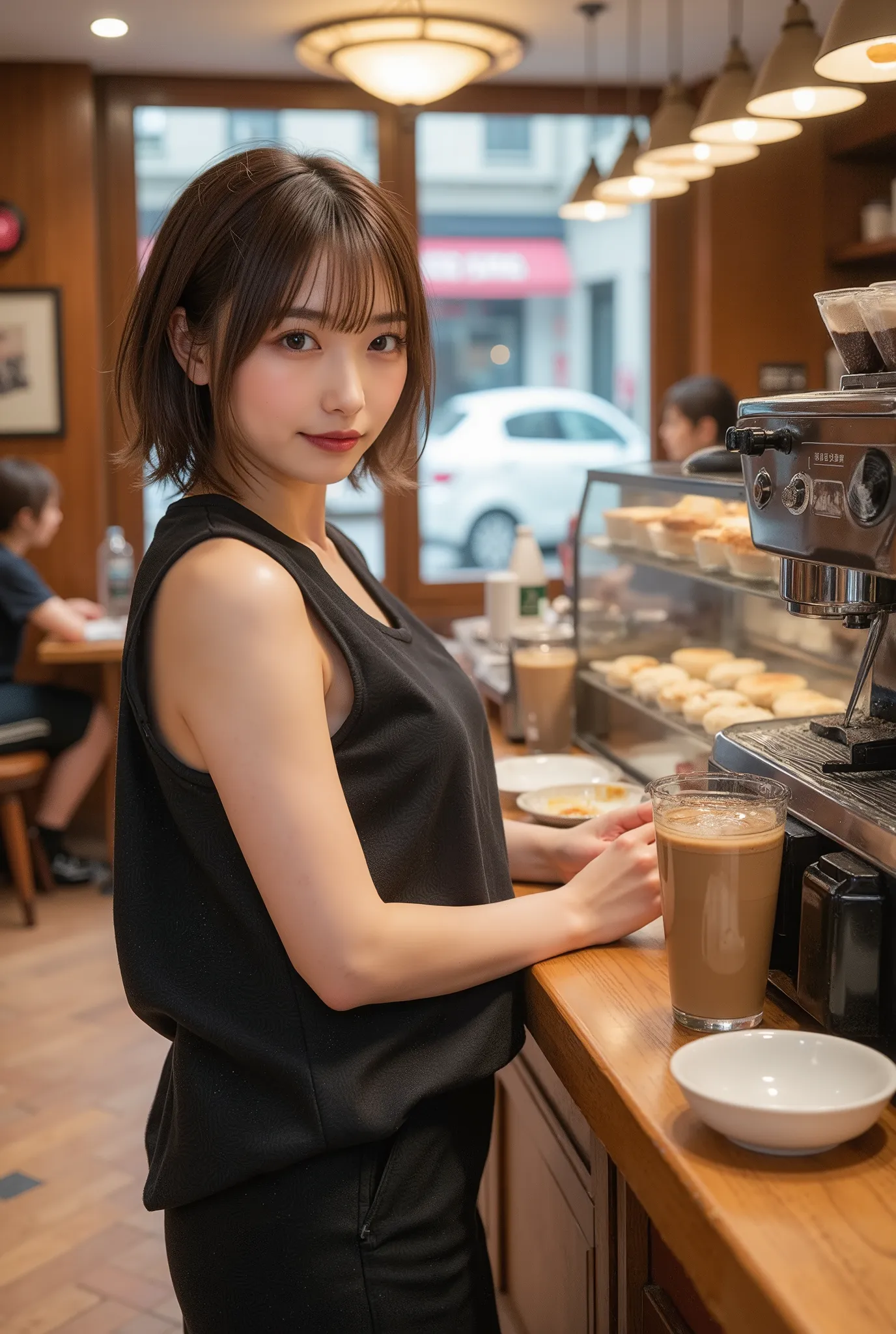 (Highest Quality、table top、8k、best image quality、超A high resolution:1.5, (photorealistic:1.4),masterpiece:1.2,(top-quality:1.4)、Raw photo)、Woman working at a cafe、bunny girl、(highlight your body line:1.1)、Portrait of a beautiful classy woman、the most eleg...