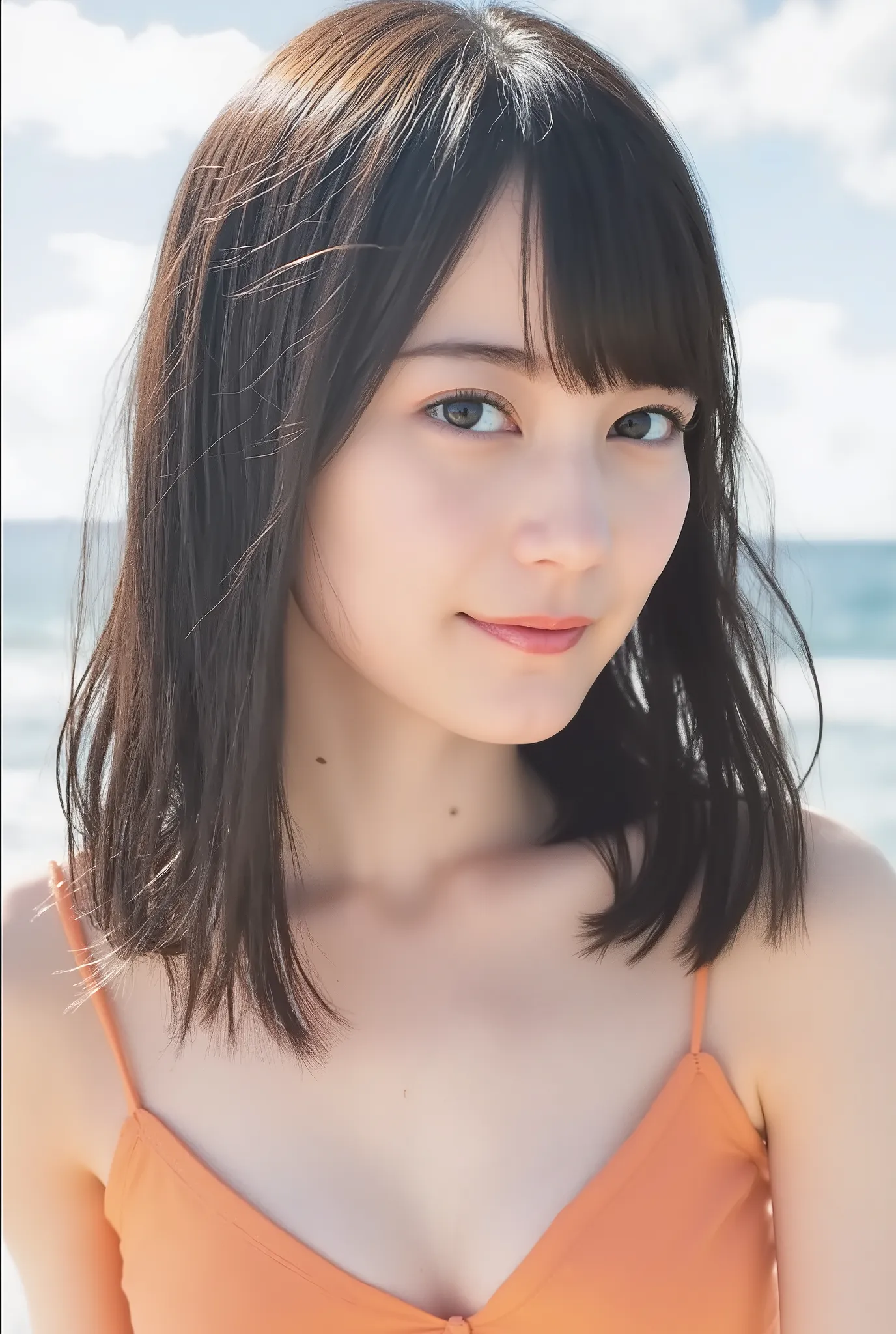 (she firmly shaped a big heart with both hands、holding it in front of her chest:1.67), (masterpiece), (Highest Quality), ( very well detailed ), ( one girl shaking her hips), (Wearing a sexy bikini swimsuit:1.6), is standing in the center, ( super precis...