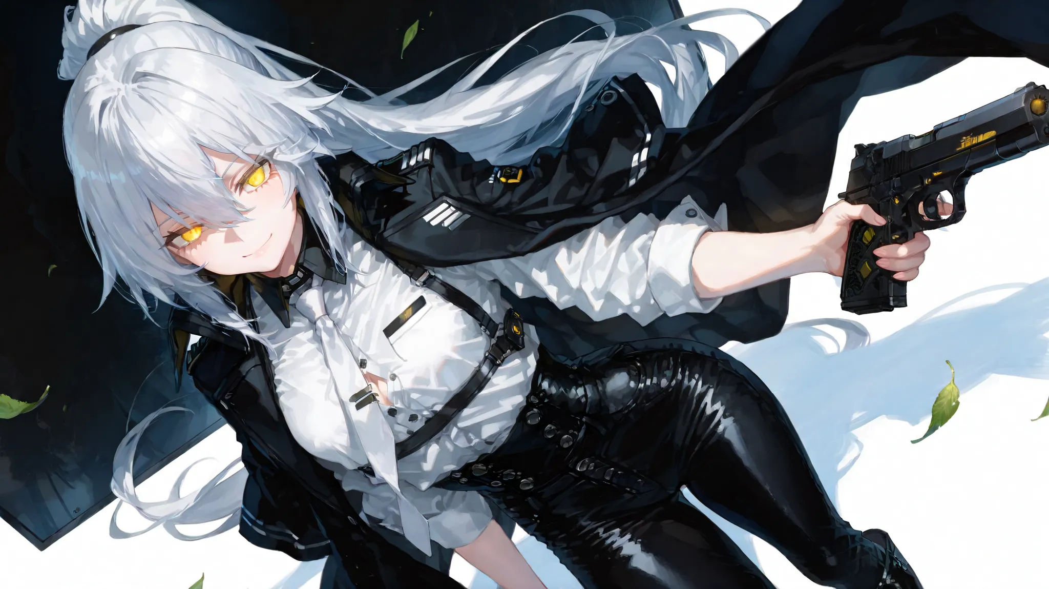 (Unbelievable high resolution , masterpiece , highest quality , highly detailed , 8K , CG , high quality anime picture , long range photography ) , A confident age girl standing in a minimal sci-fi environment, designed in sleek techwear style. She has lon...