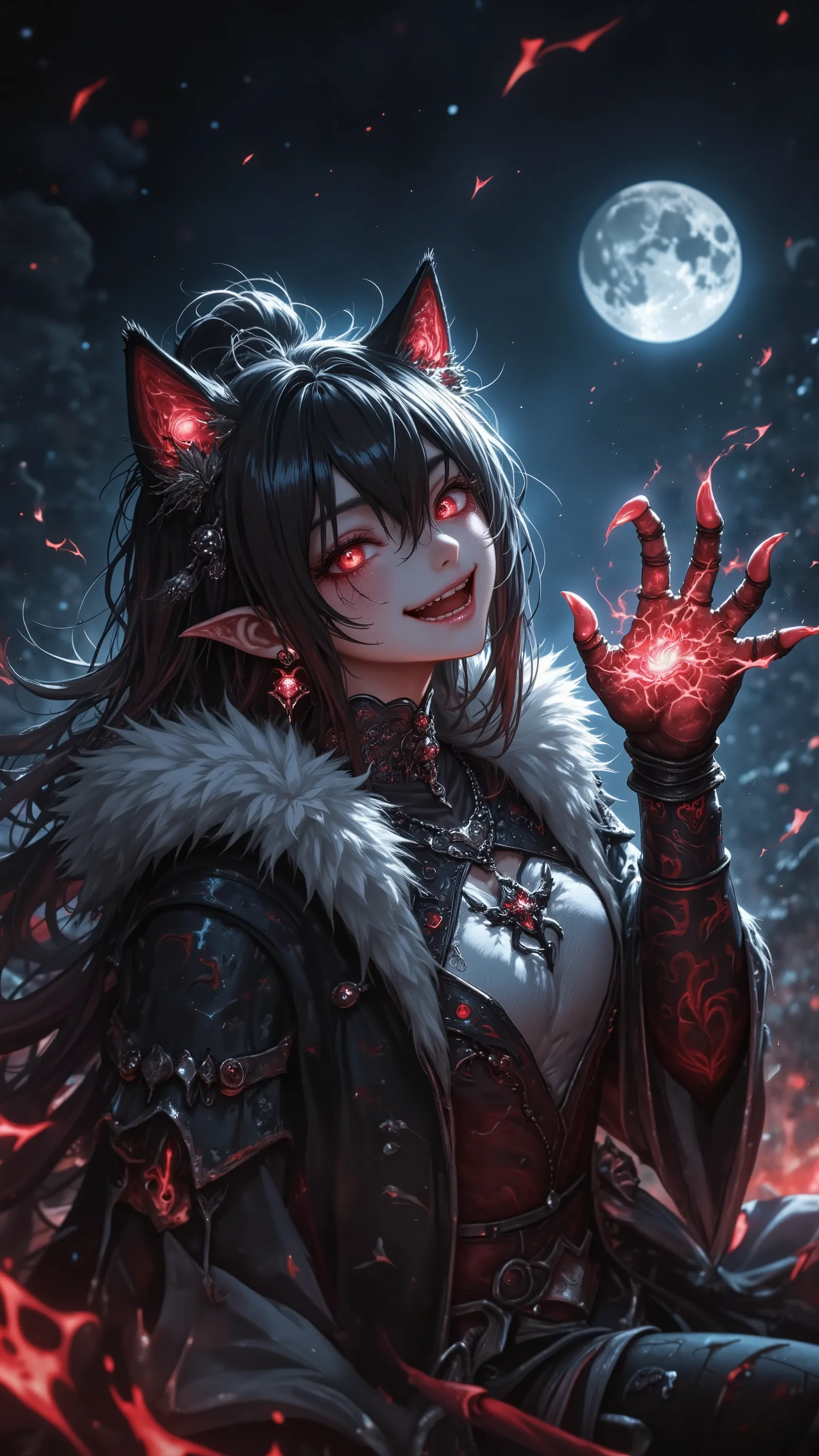 (top quality)) , (Ultra High Definition) , (ultra details) , (depicted in every detail) , ((Best Photos)) , (best works of art on the Moon) , Ultra Precision Art , amazing depiction techniques , female, claw , fur armor, Overflowing Evil Spirit, disas...