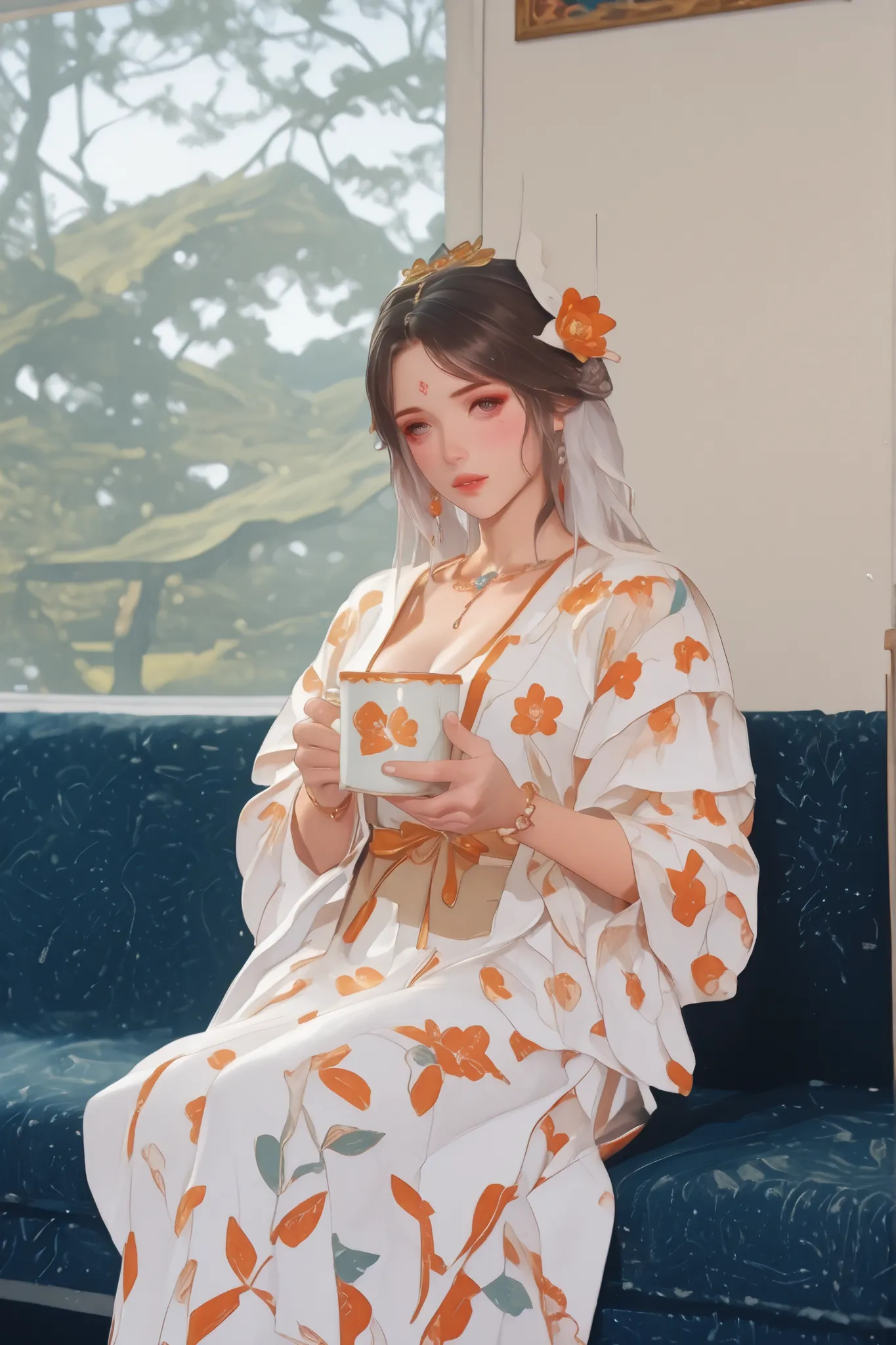 Change to a full-body photo of a woman,G cup,Perfect Details,has exquisite facial features, Clothes are exquisite , Game Character Design ,3D Rendering
