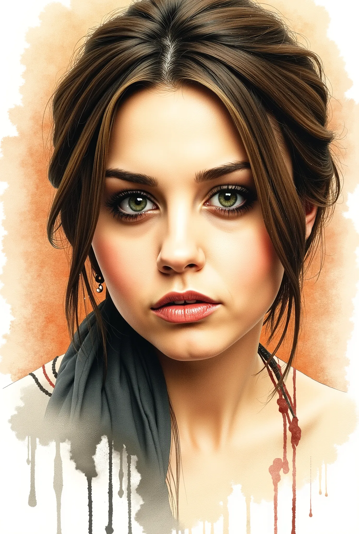 (Aquarell, Handschrift, expression of bleeding), portraits of beautiful women(Amanda Bynes ) with value oozing and melting, Sad the pathetic impeachment, Unreasonable and ugly attacks further enhance the beauty of the subject, Please wash away all sins wit...