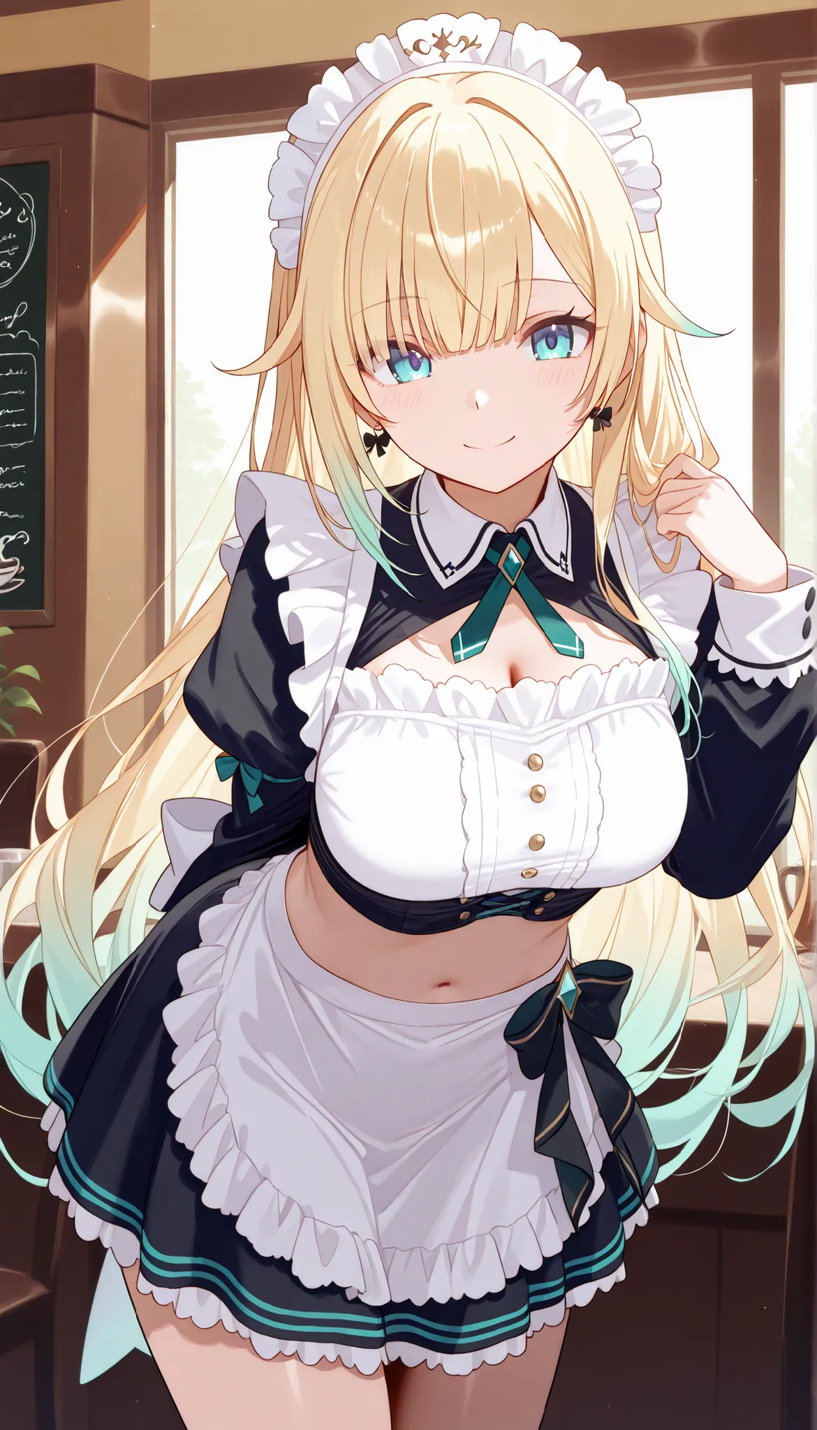 masterpiece, score_9, score_8_up, score_7_up, anime, pinup, masterpiece, full twinkle, perfect face, best quality, high resolution, 1 girl, aizawa ema, 1girl, virtual youtuber, blonde hair, aqua hair, gradient hair, long hair, very long hair, blunt bangs, ...