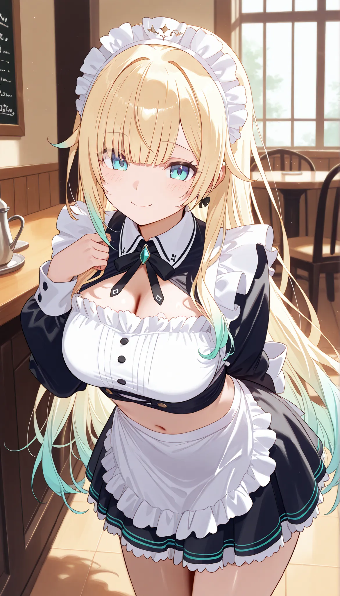 masterpiece, score_9, score_8_up, score_7_up, anime, pinup, masterpiece, full twinkle, perfect face, best quality, high resolution, 1 girl, aizawa ema, 1girl, virtual youtuber, blonde hair, aqua hair, gradient hair, long hair, very long hair, blunt bangs, ...