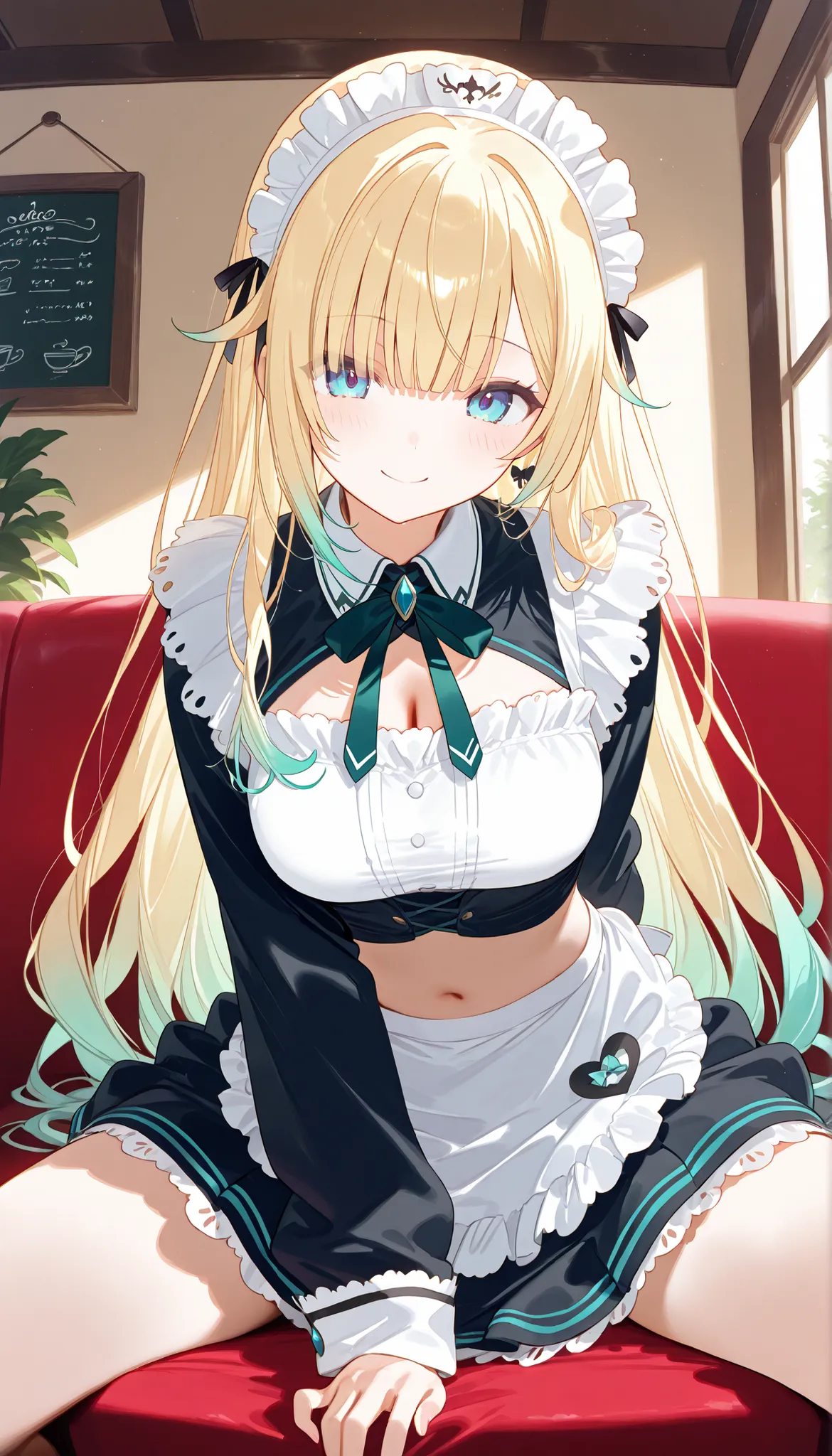 masterpiece, score_9, score_8_up, score_7_up, anime, pinup, masterpiece, full twinkle, perfect face, best quality, high resolution, 1 girl, aizawa ema, 1girl, virtual youtuber, blonde hair, aqua hair, gradient hair, long hair, very long hair, blunt bangs, ...