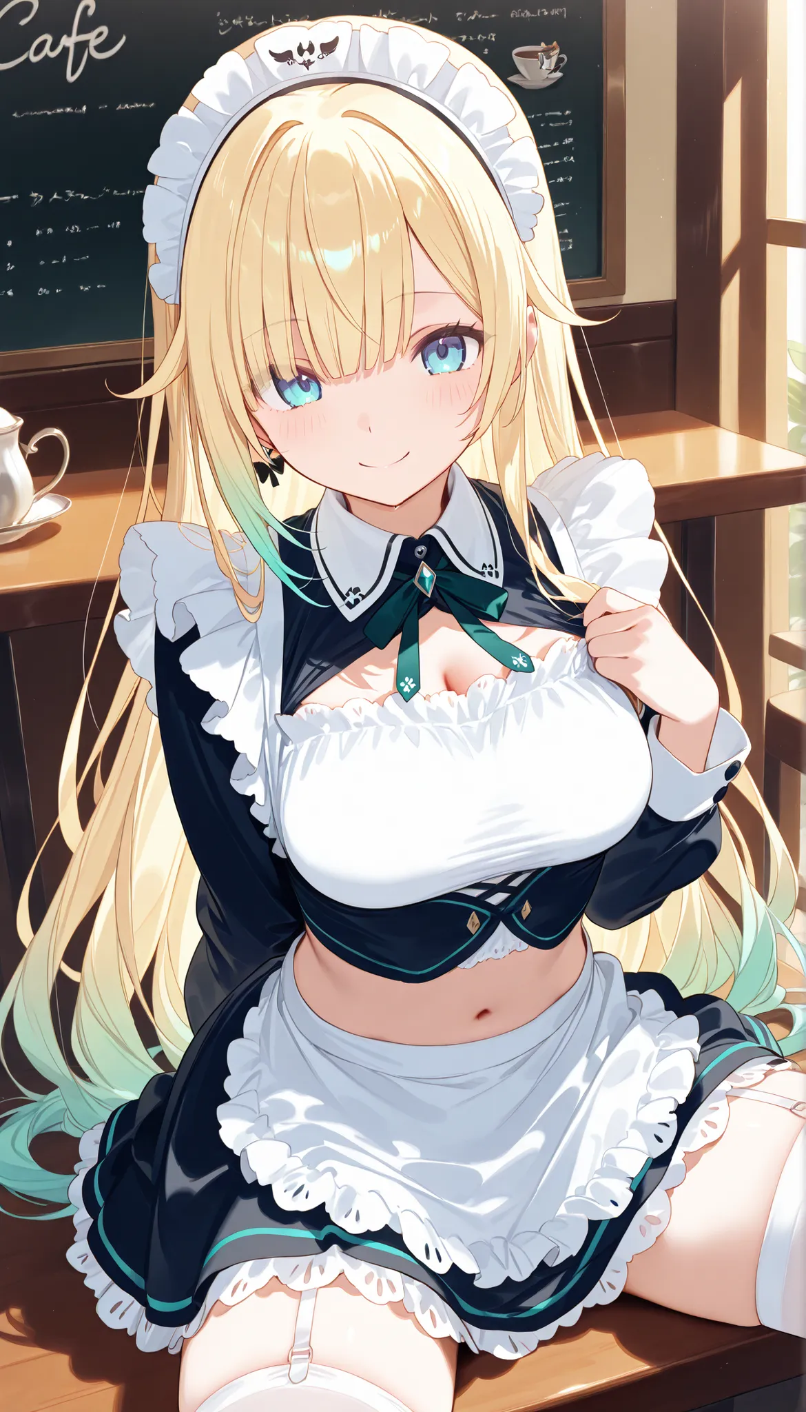 masterpiece, score_9, score_8_up, score_7_up, anime, pinup, masterpiece, full twinkle, perfect face, best quality, high resolution, 1 girl, aizawa ema, 1girl, virtual youtuber, blonde hair, aqua hair, gradient hair, long hair, very long hair, blunt bangs, ...