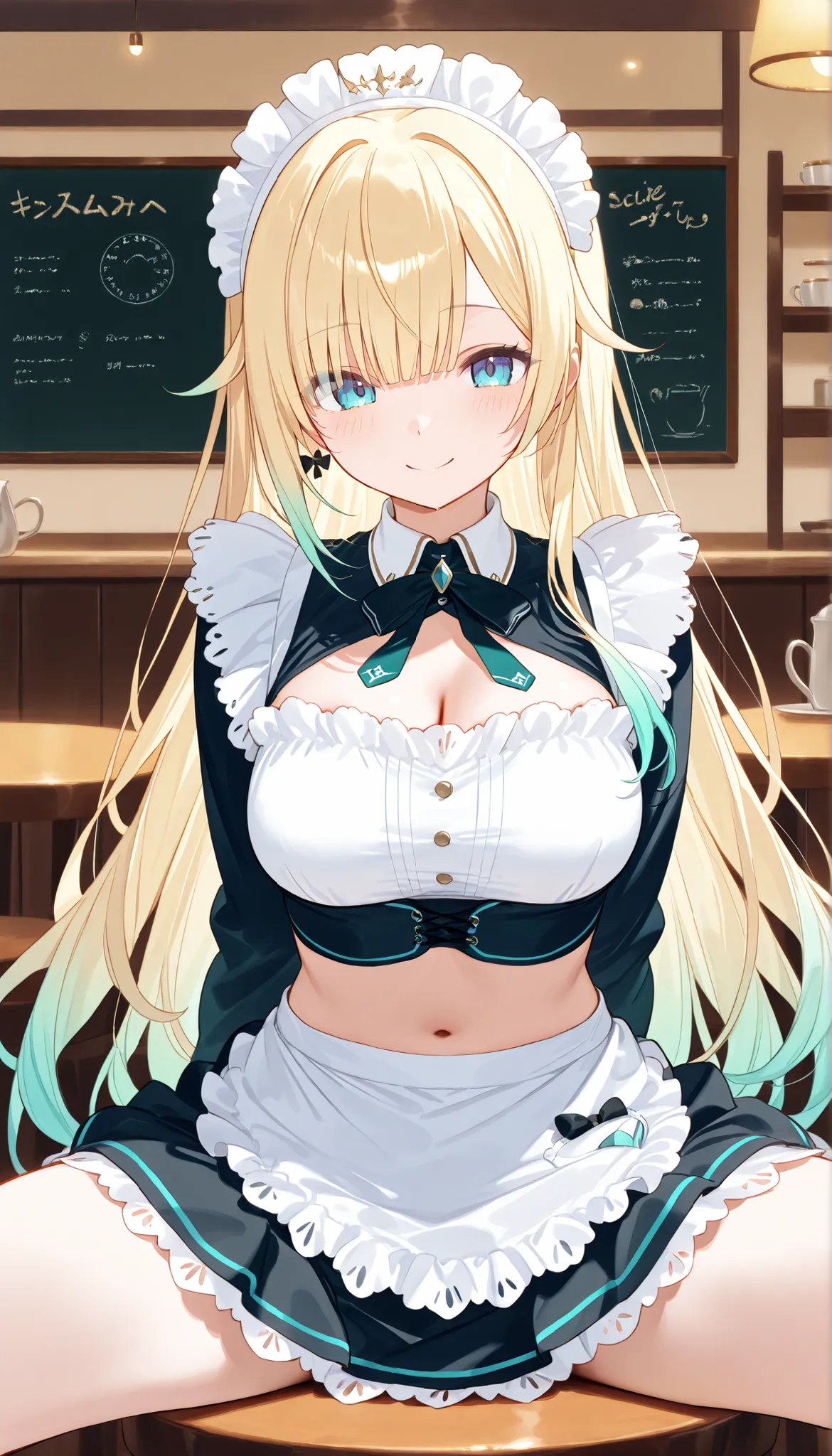 masterpiece, score_9, score_8_up, score_7_up, anime, pinup, masterpiece, full twinkle, perfect face, best quality, high resolution, 1 girl, aizawa ema, 1girl, virtual youtuber, blonde hair, aqua hair, gradient hair, long hair, very long hair, blunt bangs, ...