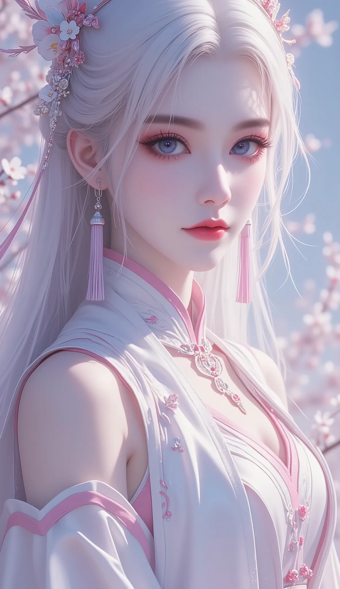 Chinese Fairy Tales character, extremely details, high detailed face, mature woman, milf, extremely busty, cool beauty, living expressions, (cold gaze, cold eyes, blue eyes), expressionless, crimson hair, highlight, Straight hair, light hair, shiny silky, ...