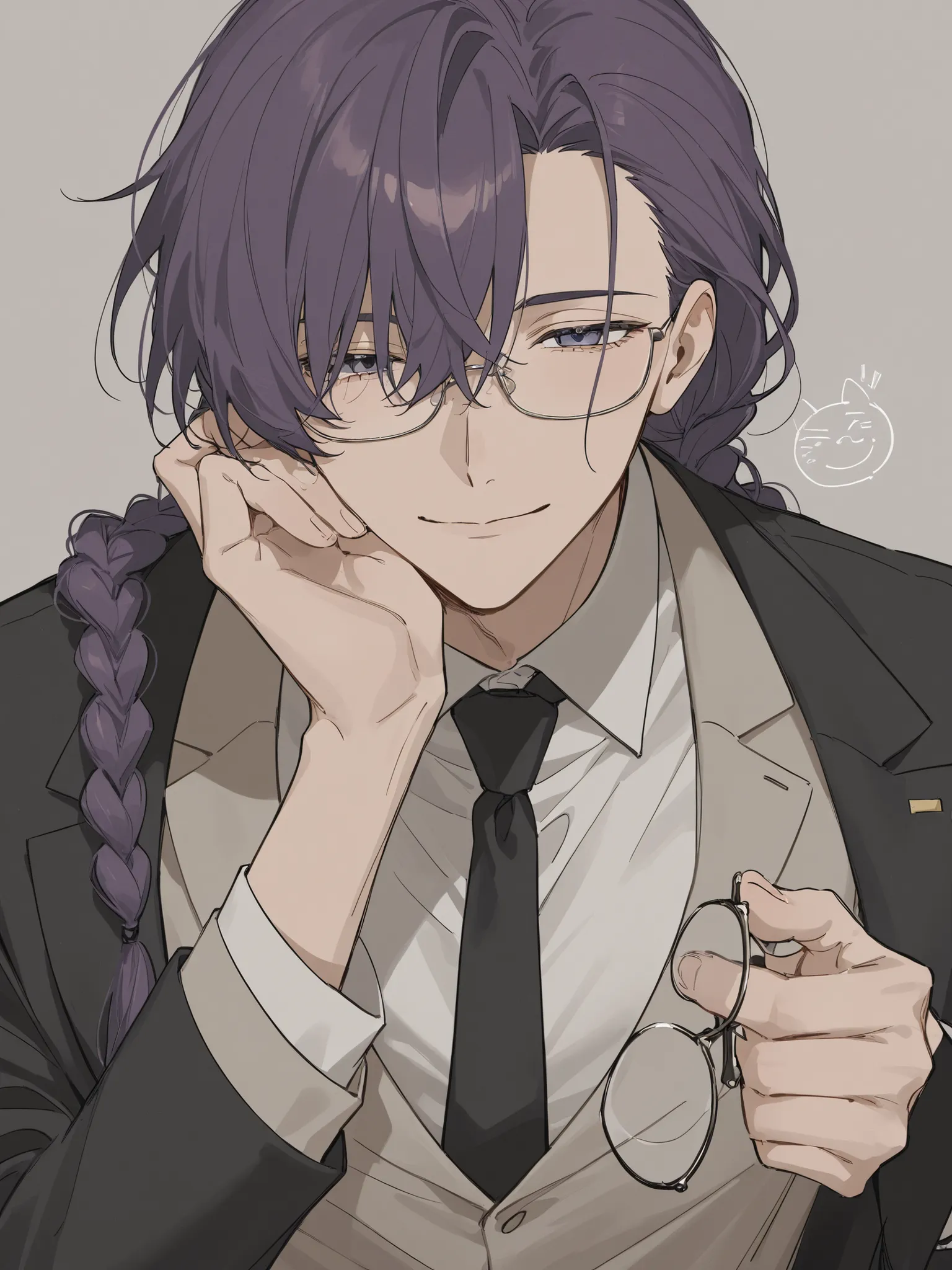 mafia I have long hair Fox male I'm wearing glasses One eye is hidden by hair anime cool face 22 pretty face Itome anime cute braids Hand-drawn