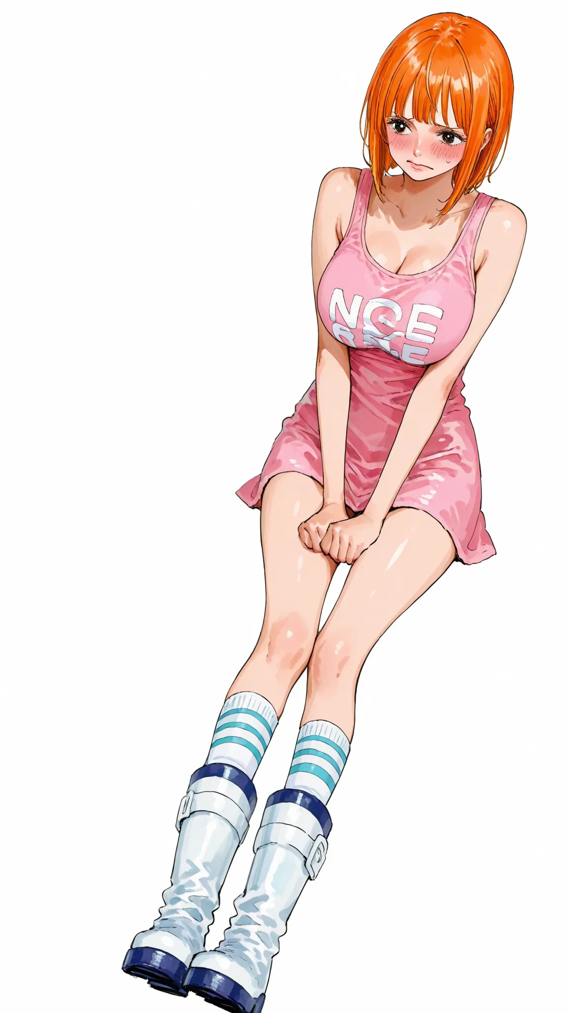 ARTSTYLE_OnePiece_MangaColored _ownwaifu、Getting ready to start running OnePiecestyle 、(Getting ready to start running OnePiecestyle :1.2)、alone、girl、超details、pastel colorsアート、(has a pure white background:1.4)、white background、orange hair、details、detailsな目...