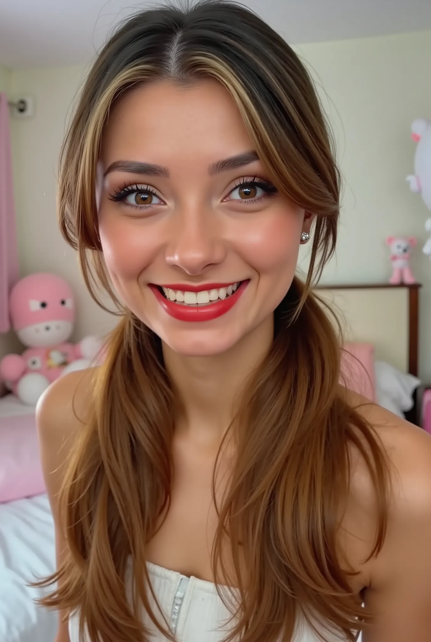 woman posing for a picture, smiling, ponytail