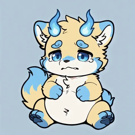 portrait, solo, male, solo, botailang, overweight, young, fur, tail,blue eyes,chibi,,cring,chibi,blue foot