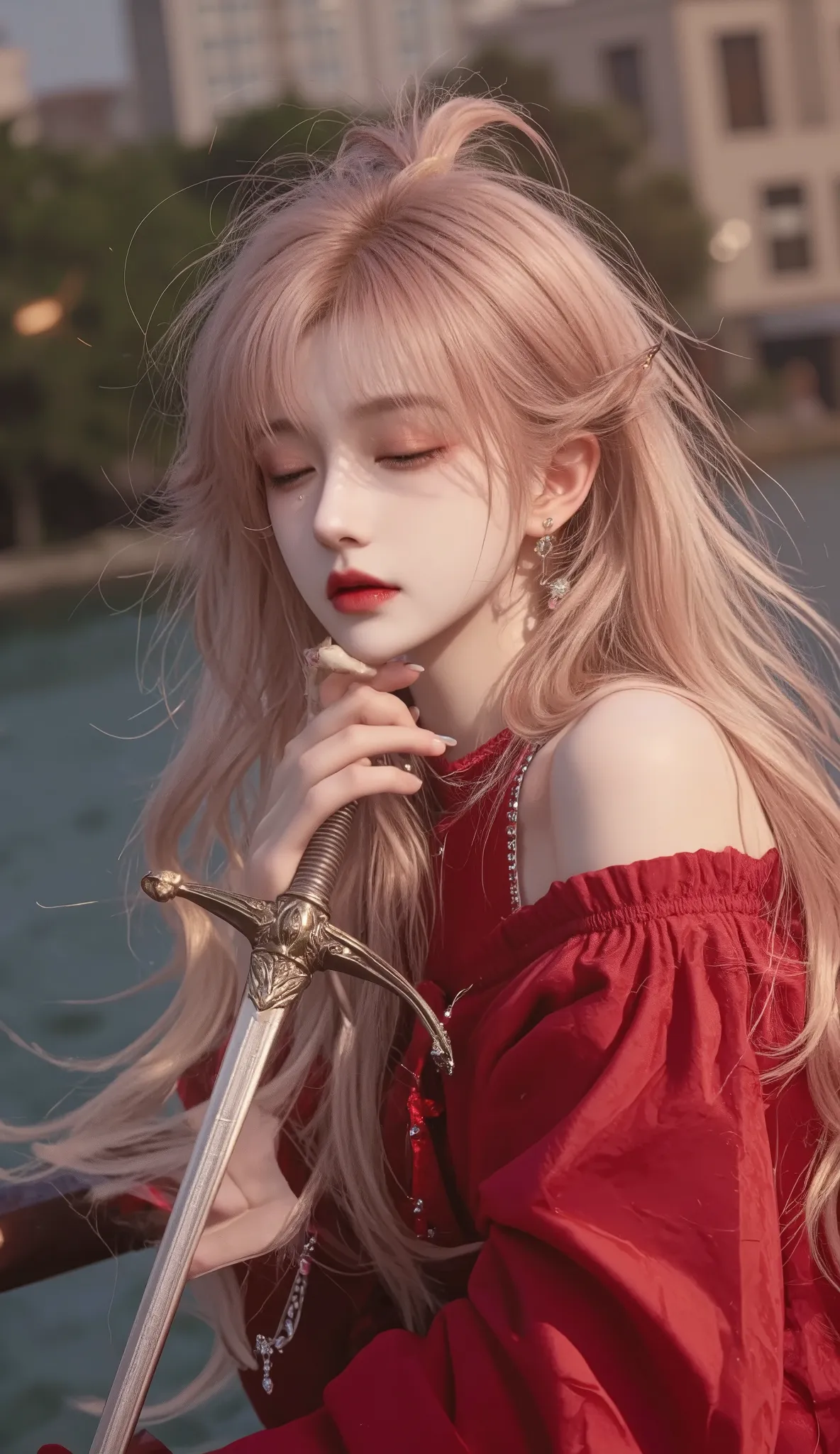 (logo、masterpiece、8k、Tabletop、RAW Photos、wonderful、最high quality、フォトリアルでVery detailedなCG統合8k壁紙、high quality、Very detailed、Narrative poem、Particle Effects、Dynamic Effects、Depth of text、Cinematic Light、Lens flare、Ray Tracing）、Fantasy、（One girl, arms, sword, ...