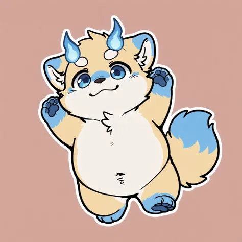 portrait, solo, male, solo, botailang,overweight,blue eyes, young, fur, tail,chibi, lying-on-back,chibi,blue foot,blue hand