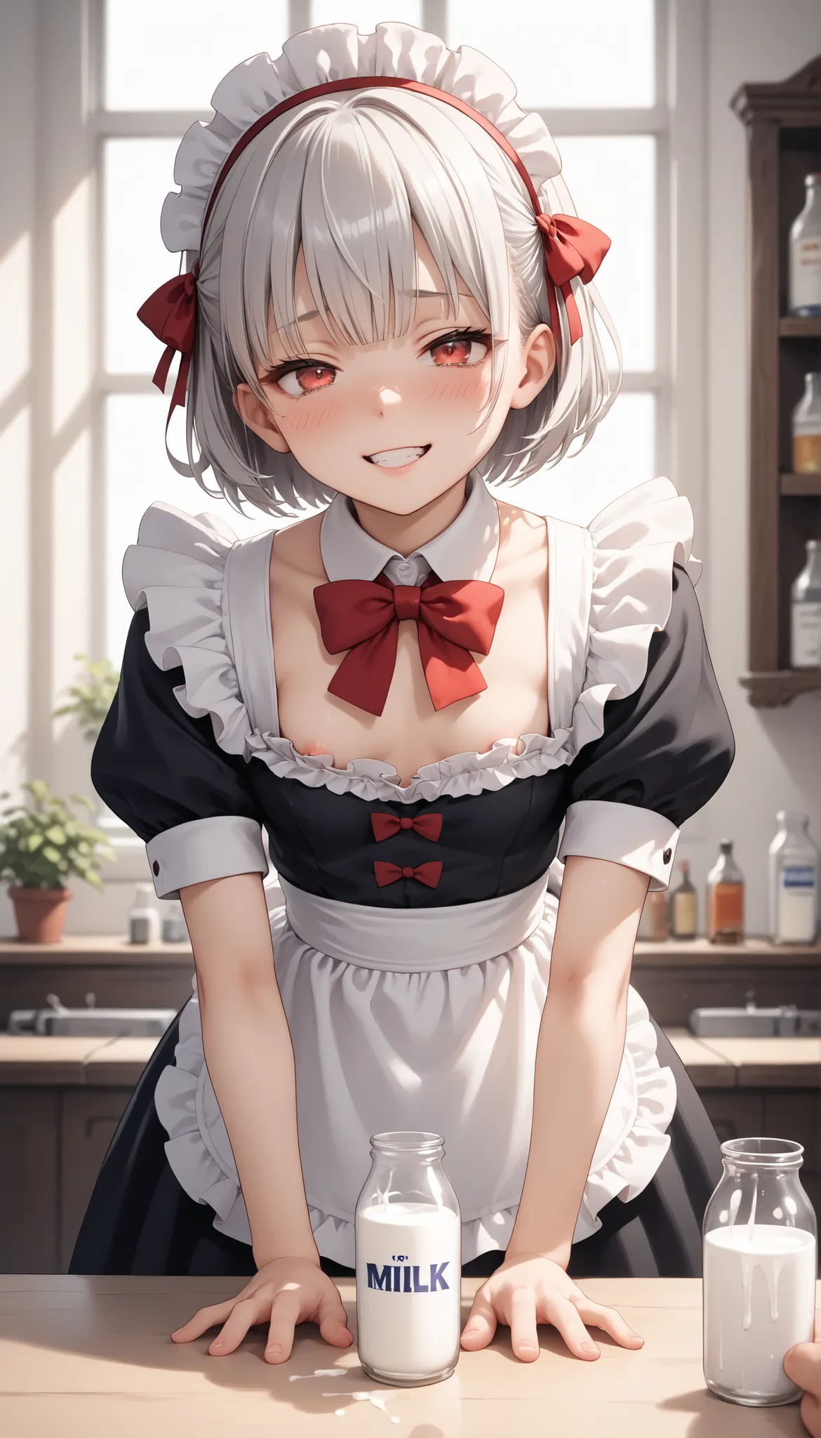 (((White background))) 1 girl, A silver-haired girl (Short hair), rathing_explicit , sexy, ,score_9, score_8_up, score_7_up, (detailed anatomical features, anime style:1.2), (best quality,4k,8k,highres,masterpiece:1.2),ultra-detailed, soft colors, glowing...