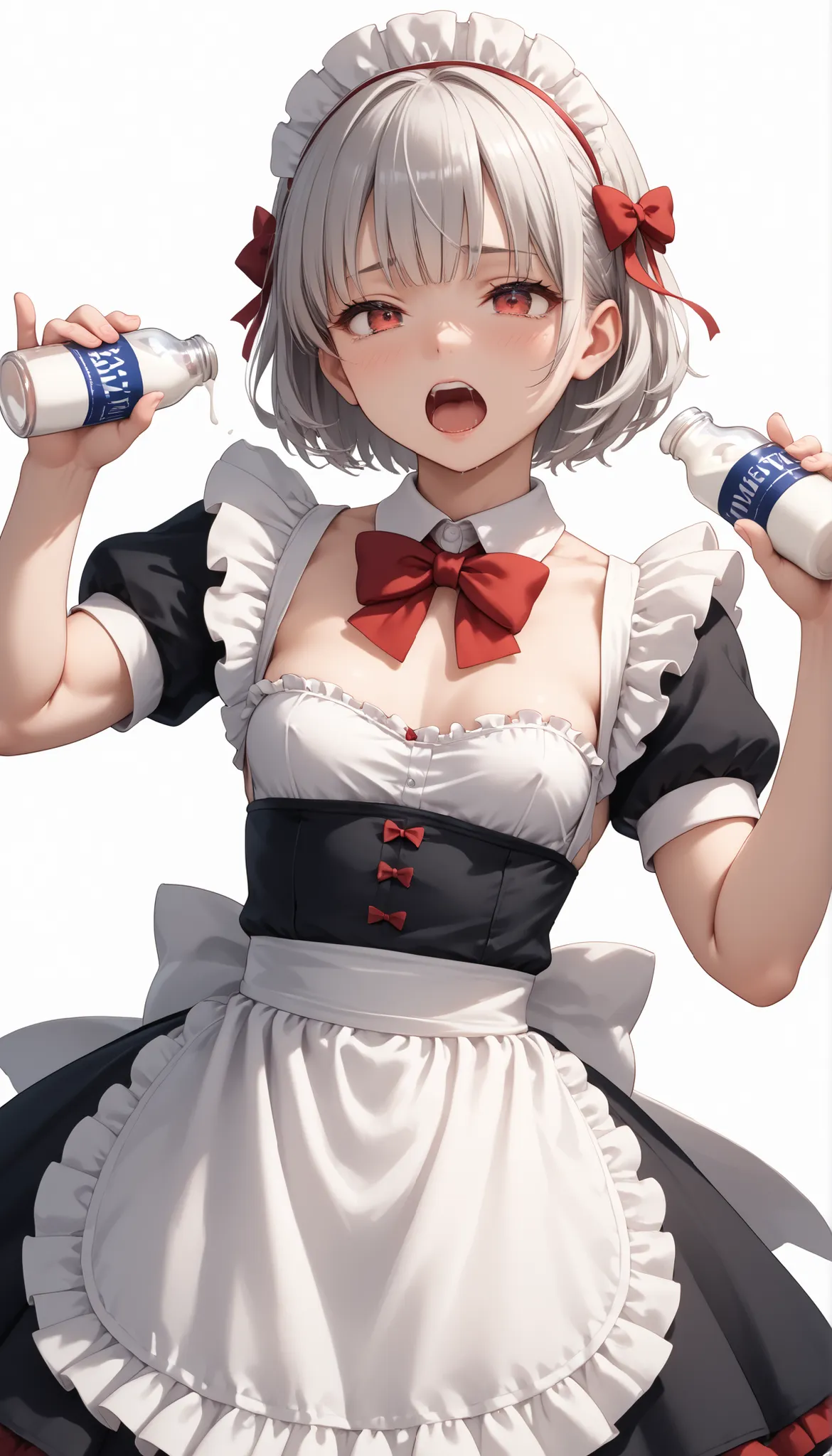 (((White background))) 1 girl, A silver-haired girl (Short hair), rathing_explicit , sexy, ,score_9, score_8_up, score_7_up, (detailed anatomical features, anime style:1.2), (best quality,4k,8k,highres,masterpiece:1.2),ultra-detailed, soft colors, glowing...