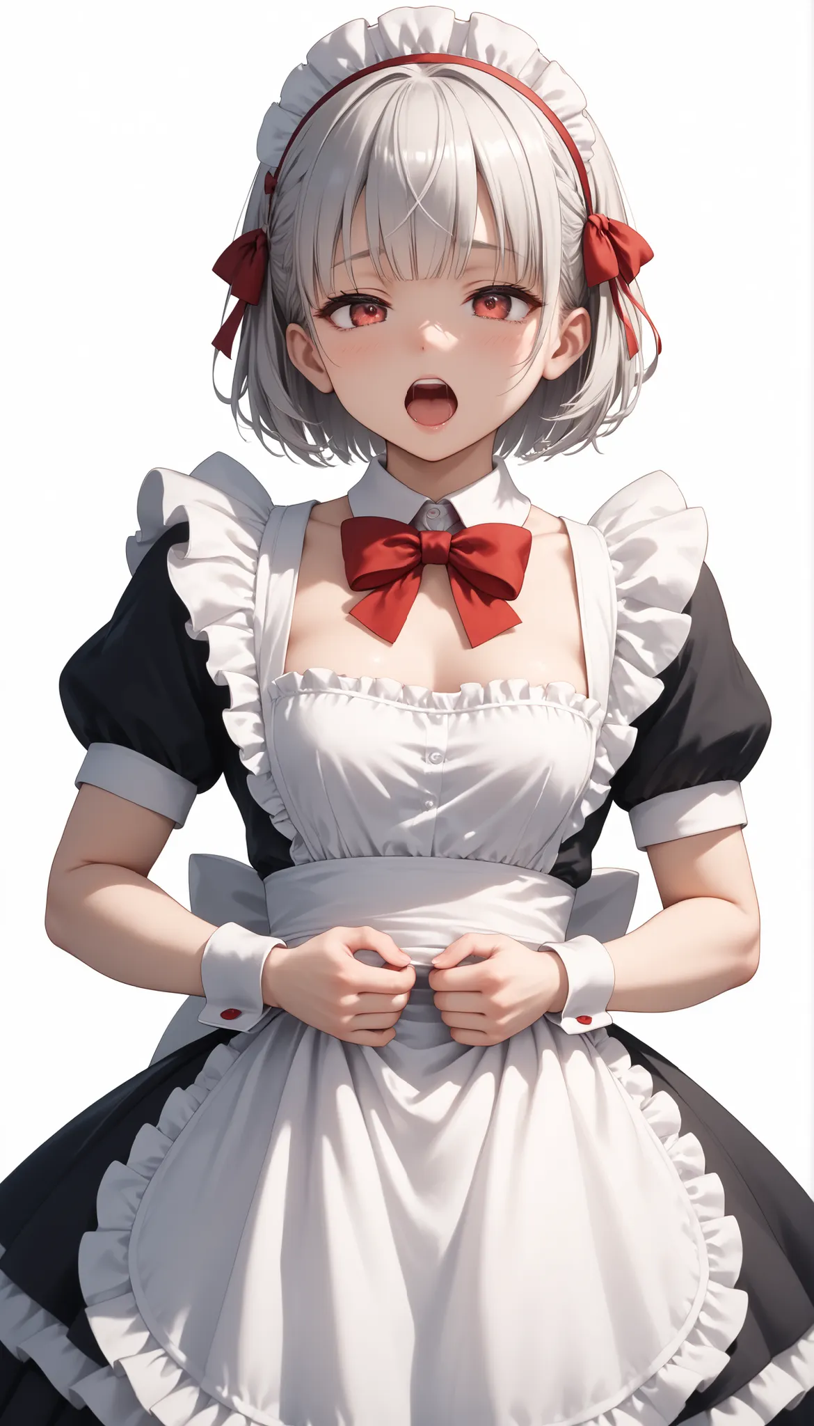 (((White background))) 1 girl, A silver-haired girl (Short hair), rathing_explicit , sexy, ,score_9, score_8_up, score_7_up, (detailed anatomical features, anime style:1.2), (best quality,4k,8k,highres,masterpiece:1.2),ultra-detailed, soft colors, glowing...