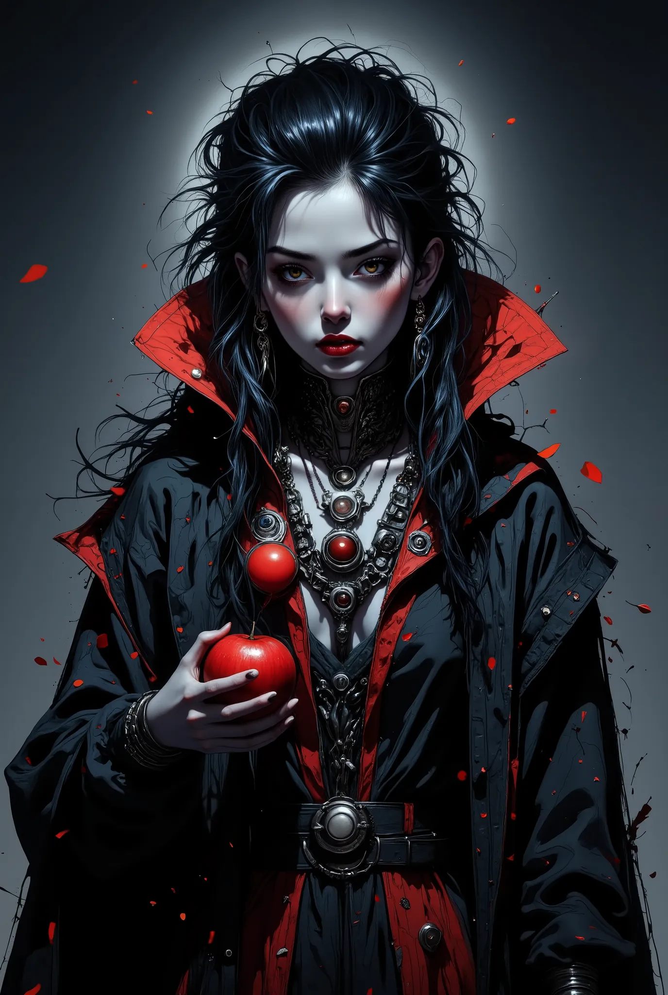 ((RAW Photo), absurd, (absurdresolution)), masterpiece, best quality, (Extremely detailed 8k unity CG wallpaper), (best illustration), (best shadow), Realistic lighting, beautiful detailed glow, ((21 years old)), girl, long black hair, black queen, accesso...