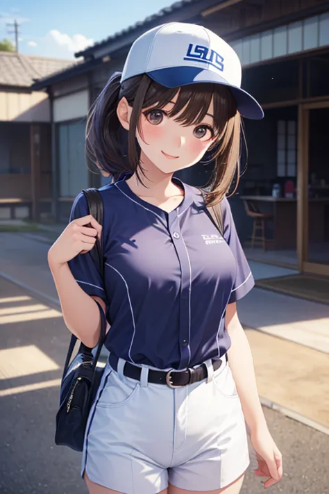  with a beautiful female model from Japan、looks like a boy , 18 years old, smile, black hair, ponytail,  split bang to close your mouth ,  sunburn,  mesh baseball jersey, Baseball cap, happy, lift　 close , , one woman, Sheer,   ， ,   ，，..



,( masterpiece, best quality, high resolution, ultra high resolution, pixel perfect, depth of field, 4K, RTTX10.0),
、Anegasaki Nene, shiny brown hair, beautiful brown eyes, smiling face, sparkling pupils, (fine grain), , highly detailed face,, (masterpiece:1.2, best quality), ((only1 girl)), ((cowboy shot))