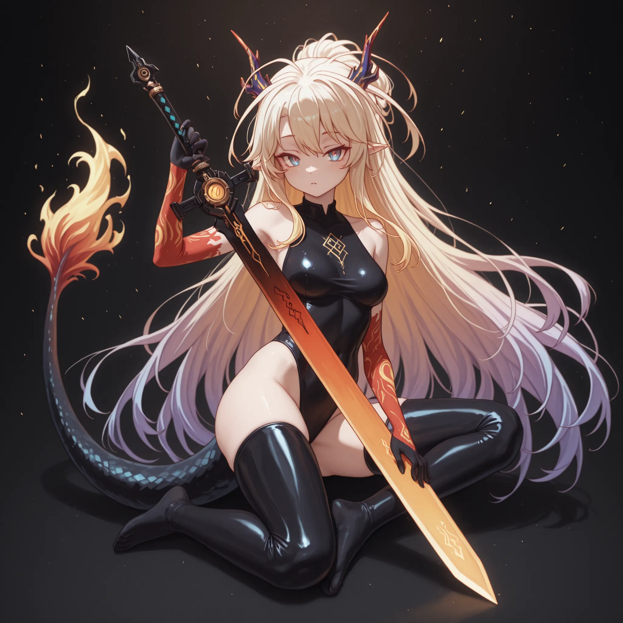sozinho, 1 menina, facing the viewer, blond hair (with some blue threads), Shiro's hairstyle of "No Game No Life", Shiro's body of "No Game No Life", twinkling blue eyes, robotic-looking eyes, Long FRINGE, Shaggy hair, Perfect Anatomy, estudante, long blac...