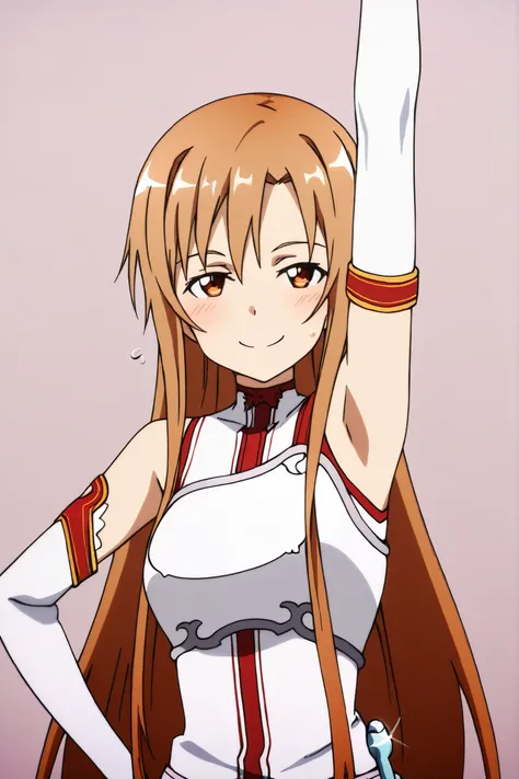 masterpiece, best quality, amazing quality, anime screencap, anime coloring, 1girl, solo, Yuuki Asuna, Yuuki Asuna SAO costume, White Armor, White breastplate, White isolated sleeve, (character), long hair, detached sleeves, bare shoulders, bare arms, arm ...