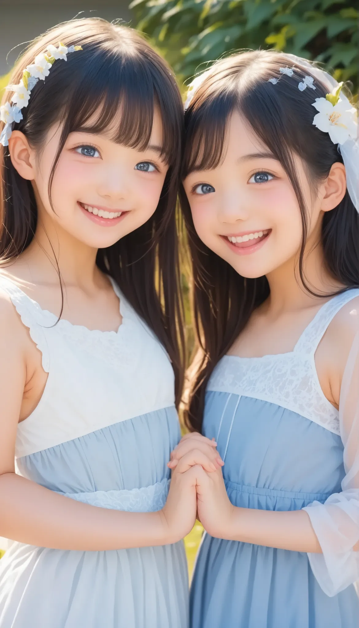  Taking Pictures from the Ground with Both Hands　 from front　full body　　 standing　 low angle 　 and look at the camera　 Couple after insertion 　１人の girlと一人の girl　　( duo focus )　(2 peopleの girl, 1 image)　2 people　Lily　1 girl 　１ 女子小学生girl 　 hold hands　  skirt...