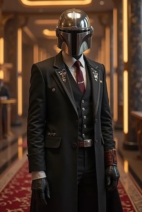 The Mandalorian in an elegant suit
