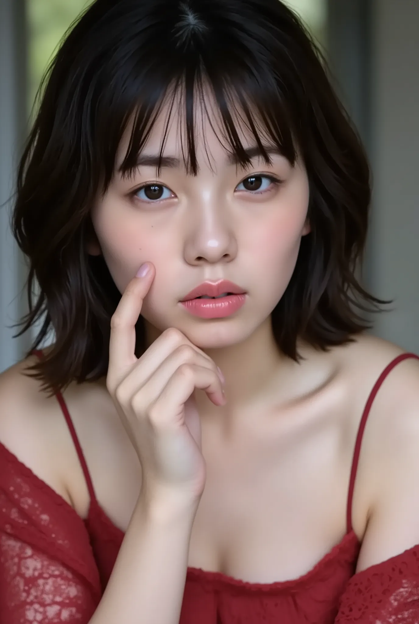(( Highest Quality )), ((masterpiece)), ( details), First-Person Perspective ,1 adult female, sexy,( having sex in the bedroom ),((Outrageously huge breasts, black hair)),((Big Breasts, completely naked, short bob hair, black hair)) , (( unado...