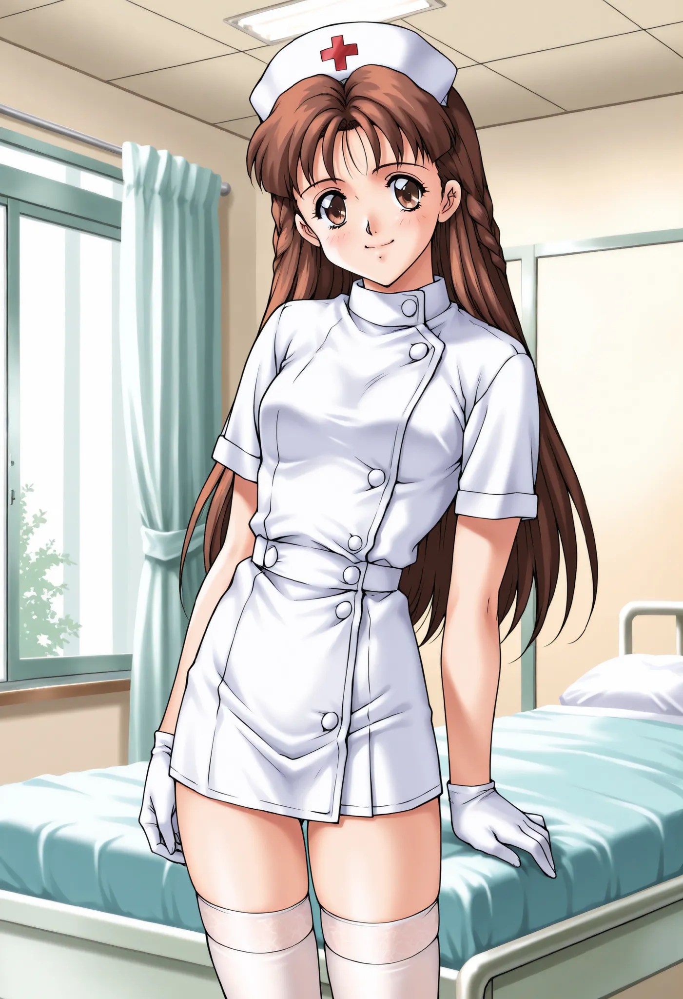 Score_9, score_8_up, score_7_up, source_anime, anime coloring, retro artstyle, 1990s (style), wakatsuki_anna\(houkago_renai_club\), 1girl, solo, brown hair, long hair, side braid, brown eyes, (best quality), (high quality), {masterpiece}, extremely delicat...