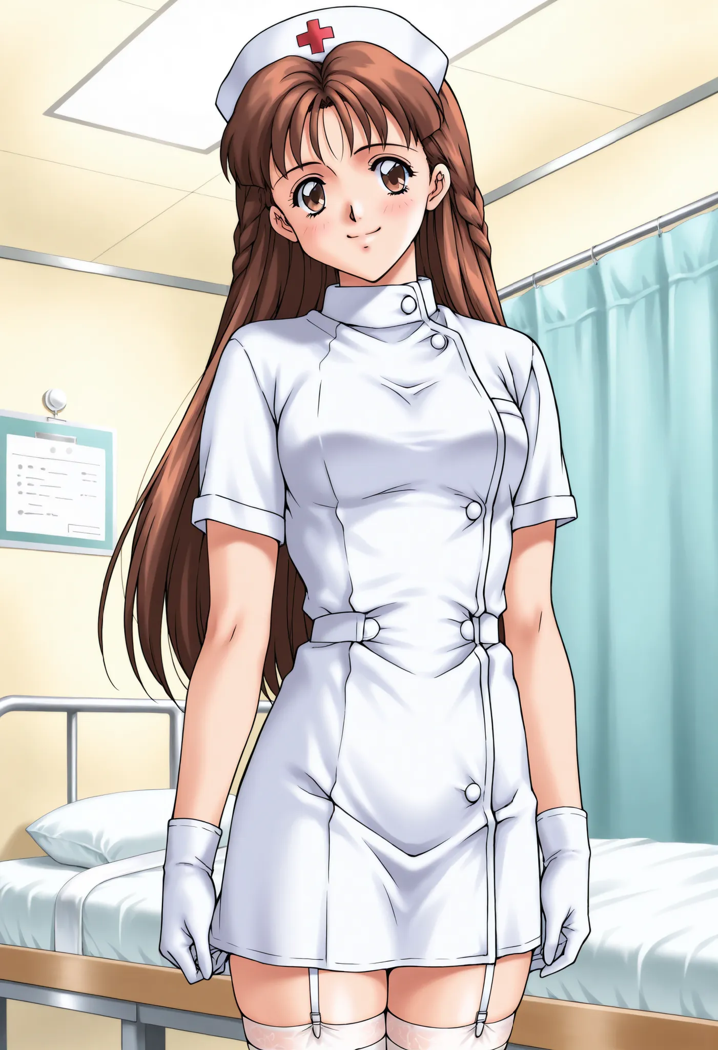 Score_9, score_8_up, score_7_up, source_anime, anime coloring, retro artstyle, 1990s (style), wakatsuki_anna\(houkago_renai_club\), 1girl, solo, brown hair, long hair, side braid, brown eyes, (best quality), (high quality), {masterpiece}, extremely delicat...