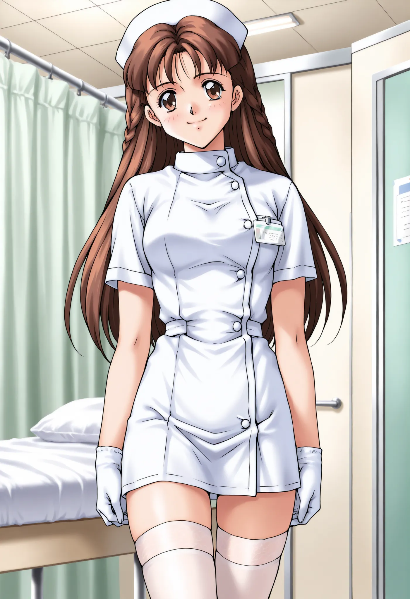 Score_9, score_8_up, score_7_up, source_anime, anime coloring, retro artstyle, 1990s (style), wakatsuki_anna\(houkago_renai_club\), 1girl, solo, brown hair, long hair, side braid, brown eyes, (best quality), (high quality), {masterpiece}, extremely delicat...