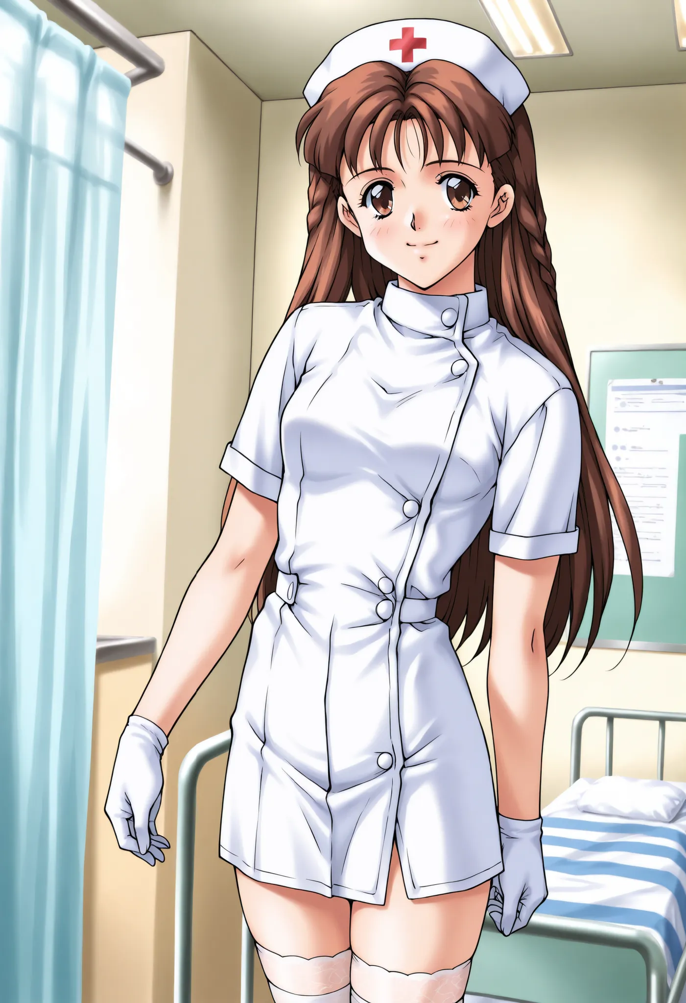 Score_9, score_8_up, score_7_up, source_anime, anime coloring, retro artstyle, 1990s (style), wakatsuki_anna\(houkago_renai_club\), 1girl, solo, brown hair, long hair, side braid, brown eyes, (best quality), (high quality), {masterpiece}, extremely delicat...