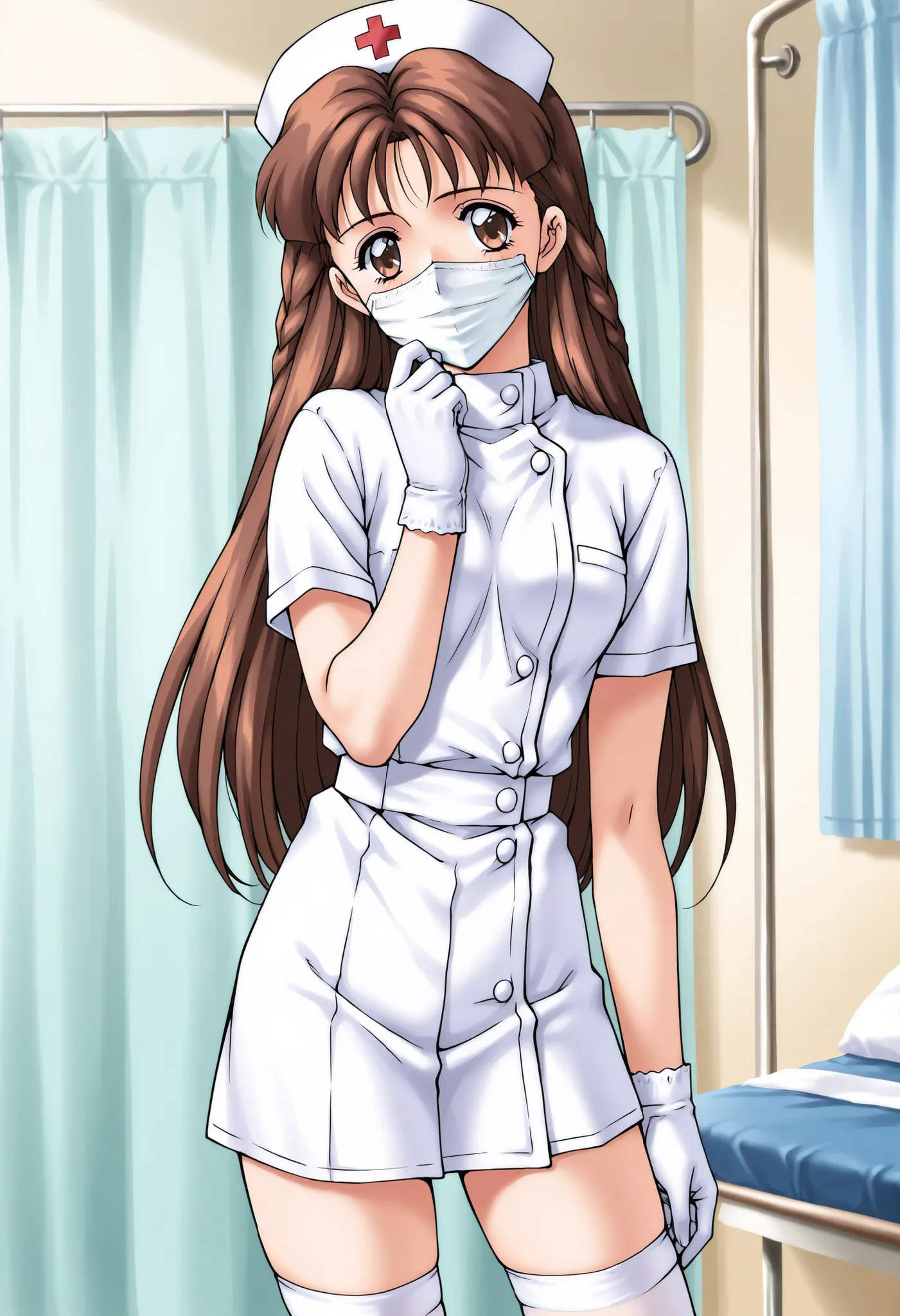 Score_9, score_8_up, score_7_up, source_anime, anime coloring, retro artstyle, 1990s (style), wakatsuki_anna\(houkago_renai_club\), 1girl, solo, brown hair, long hair, side braid, brown eyes, (best quality), (high quality), {masterpiece}, extremely delicat...