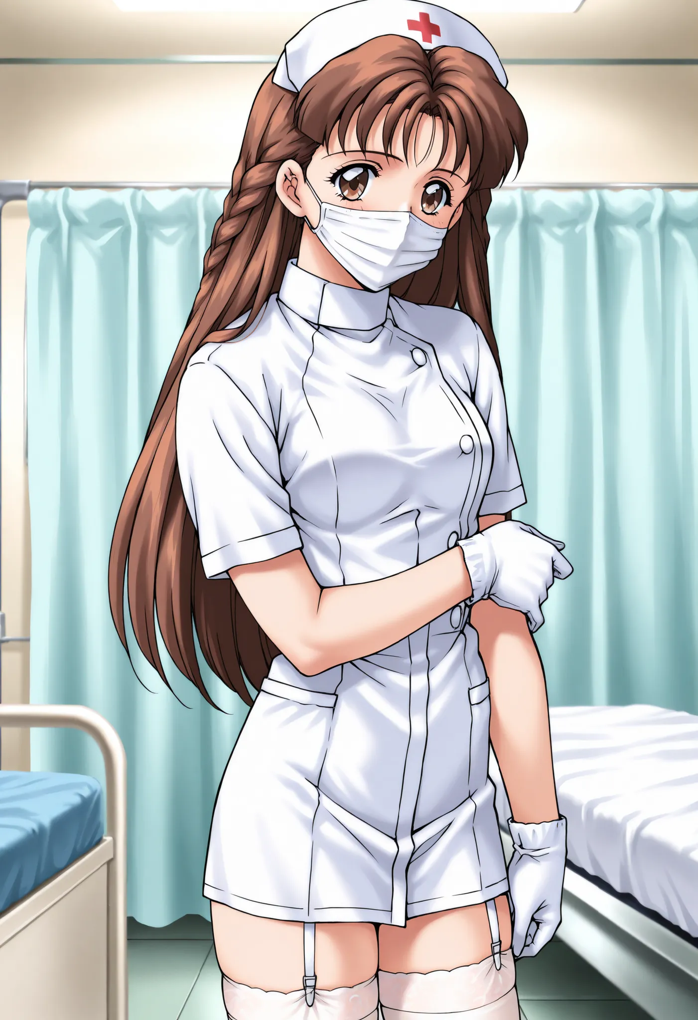 Score_9, score_8_up, score_7_up, source_anime, anime coloring, retro artstyle, 1990s (style), wakatsuki_anna\(houkago_renai_club\), 1girl, solo, brown hair, long hair, side braid, brown eyes, (best quality), (high quality), {masterpiece}, extremely delicat...