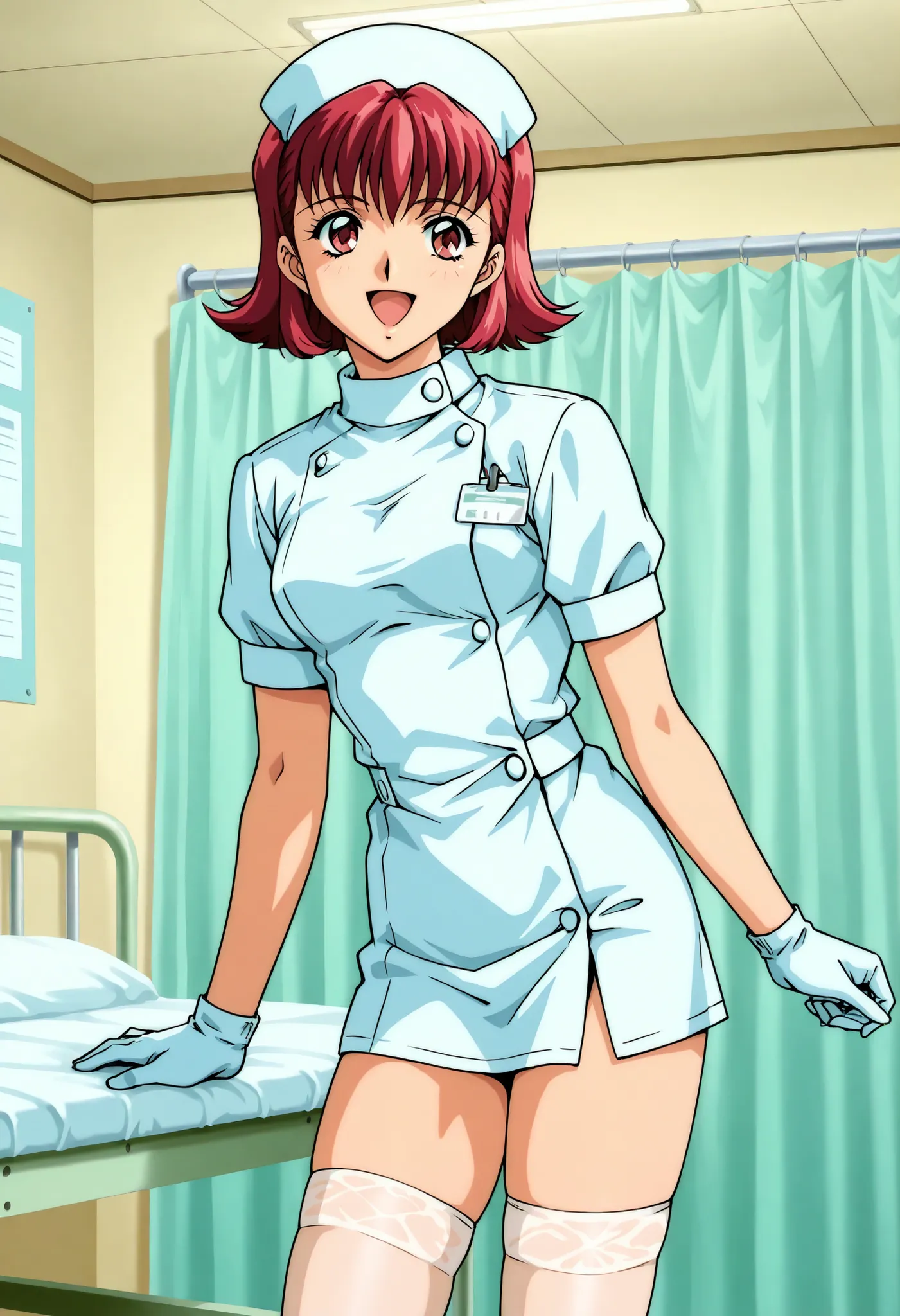 Score_9, score_8_up, score_7_up, source_anime, anime coloring, retro artstyle, 1990s (style), shindo_kazumi\(houkago_renai_club\), 1girl, solo, red hair, short hair, red eyes, (best quality), (high quality), {masterpiece}, extremely delicate and beautiful,...
