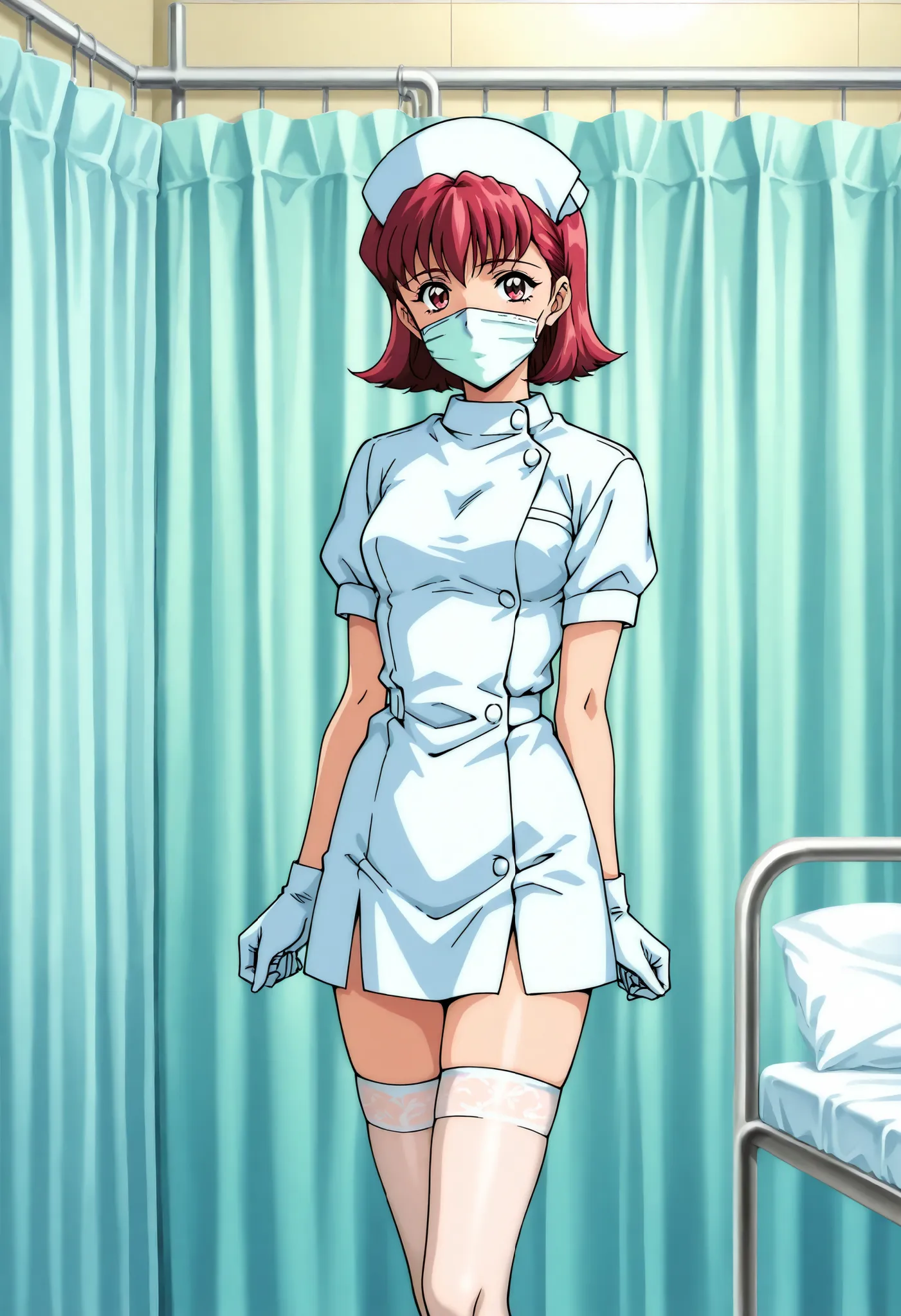 Score_9, score_8_up, score_7_up, source_anime, anime coloring, retro artstyle, 1990s (style), shindo_kazumi\(houkago_renai_club\), 1girl, solo, red hair, short hair, red eyes, (best quality), (high quality), {masterpiece}, extremely delicate and beautiful,...