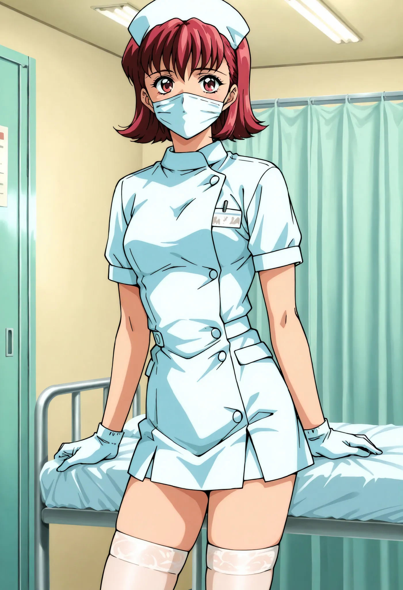 Score_9, score_8_up, score_7_up, source_anime, anime coloring, retro artstyle, 1990s (style), shindo_kazumi\(houkago_renai_club\), 1girl, solo, red hair, short hair, red eyes, (best quality), (high quality), {masterpiece}, extremely delicate and beautiful,...