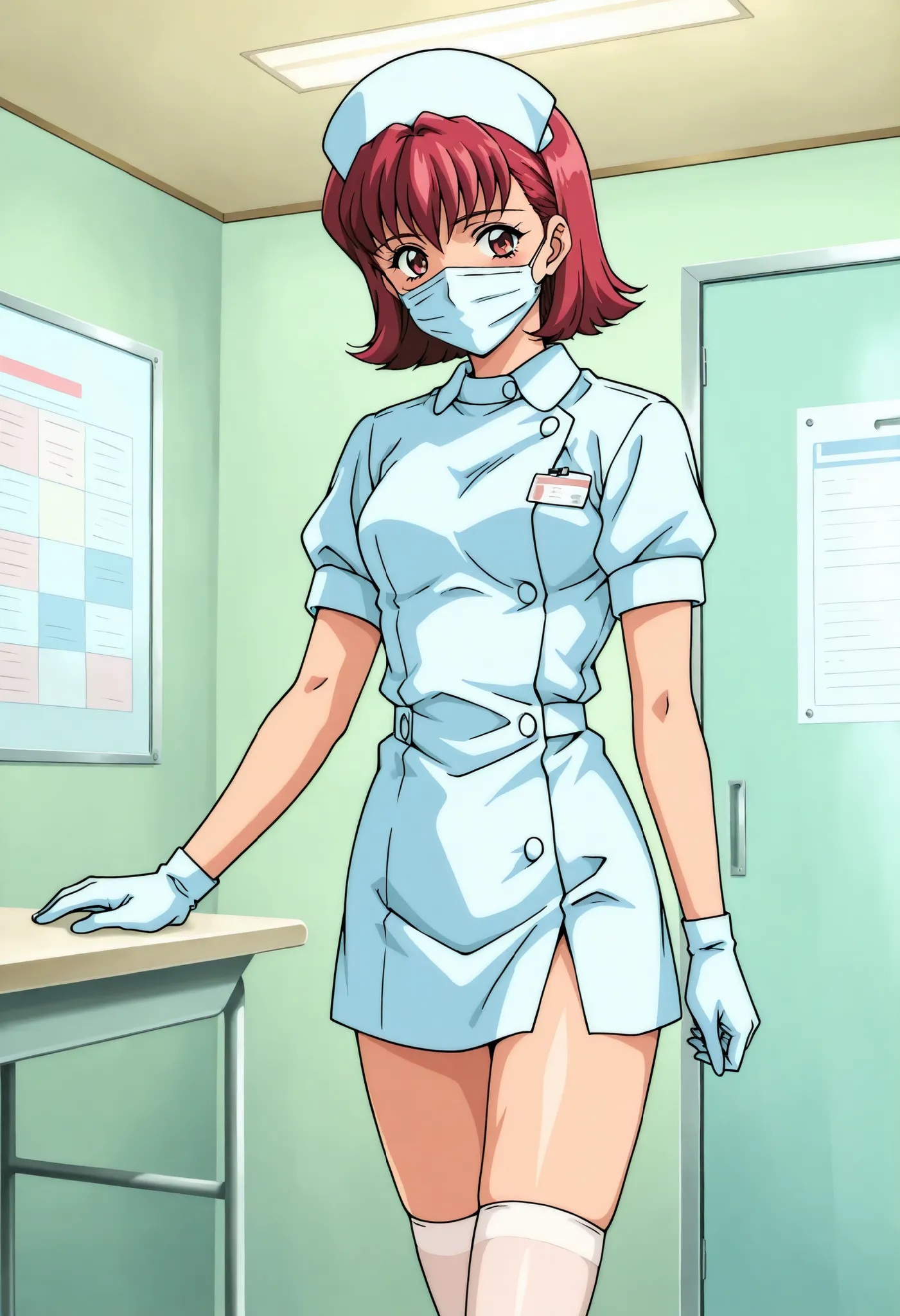 Score_9, score_8_up, score_7_up, source_anime, anime coloring, retro artstyle, 1990s (style), shindo_kazumi\(houkago_renai_club\), 1girl, solo, red hair, short hair, red eyes, (best quality), (high quality), {masterpiece}, extremely delicate and beautiful,...