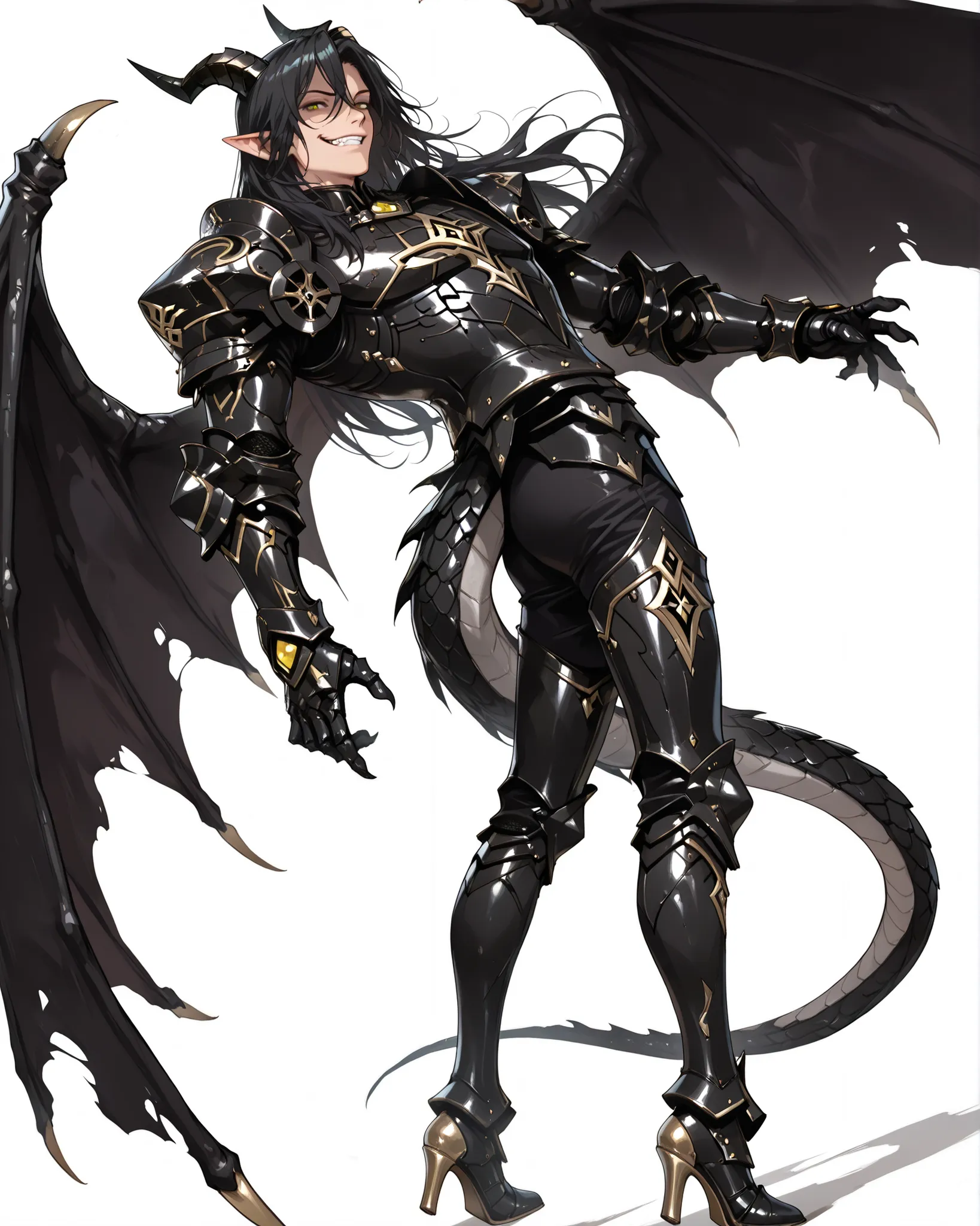 score_9, score_8_up, absurdres, (masterpiece, best quality: 1. 5), high definition, highres, 8K wallpaper, CG, (((Anime))), (1 male), solo, lean body, (masculine), (floating in the air), weredragon, japanese anime style, glossy black, shiny black leather, ...